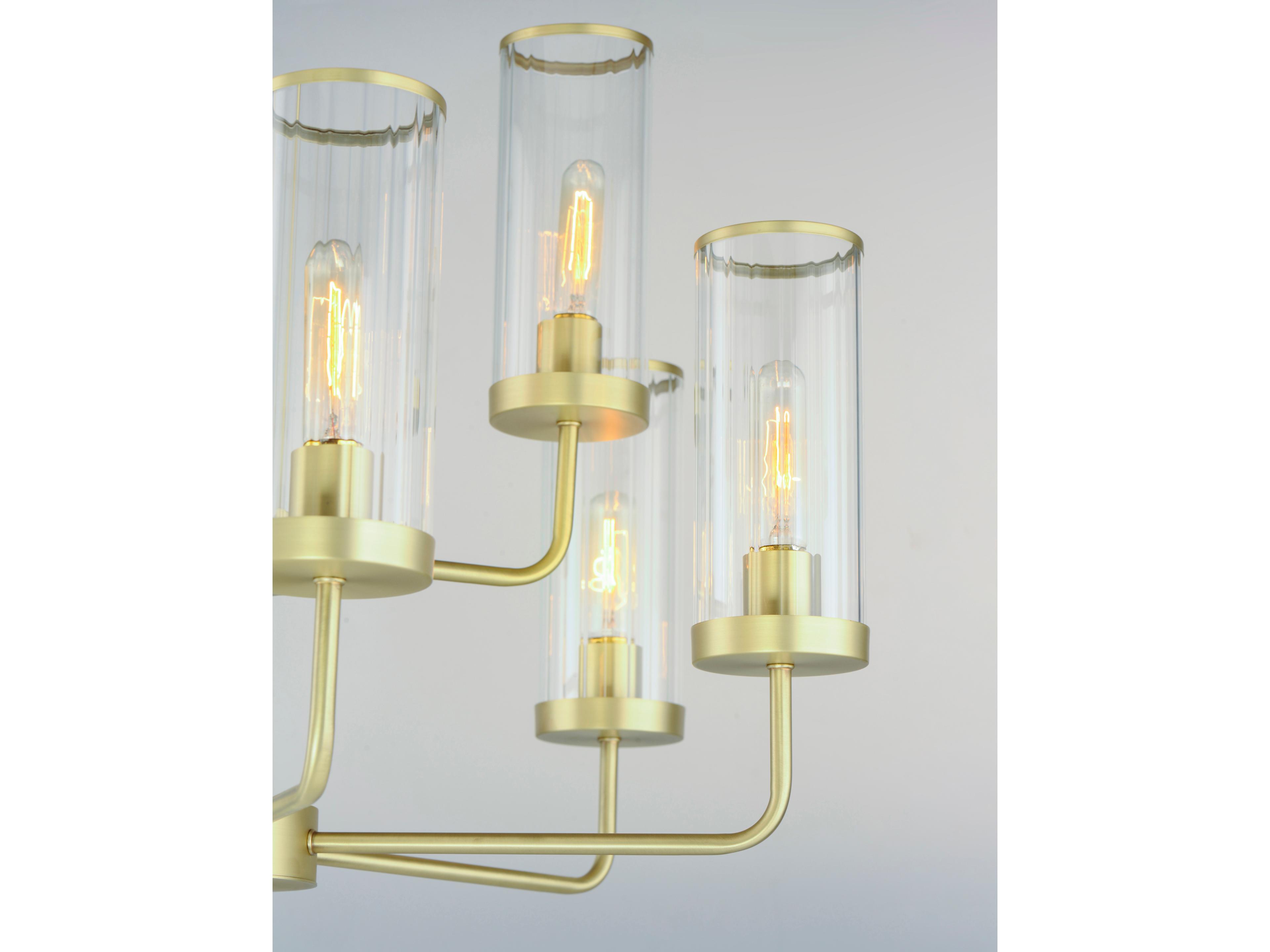 Maxim Lighting Crosby 9-Light Satin Brass Glass Candelabra Cylinder Tiered Chandelier