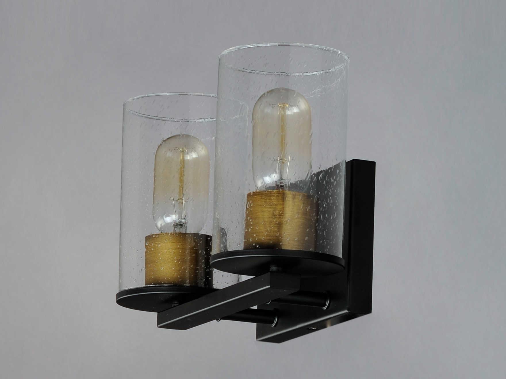 Maxim Lighting Sleek 2-Light Antique Brass Black Glass Vanity Light