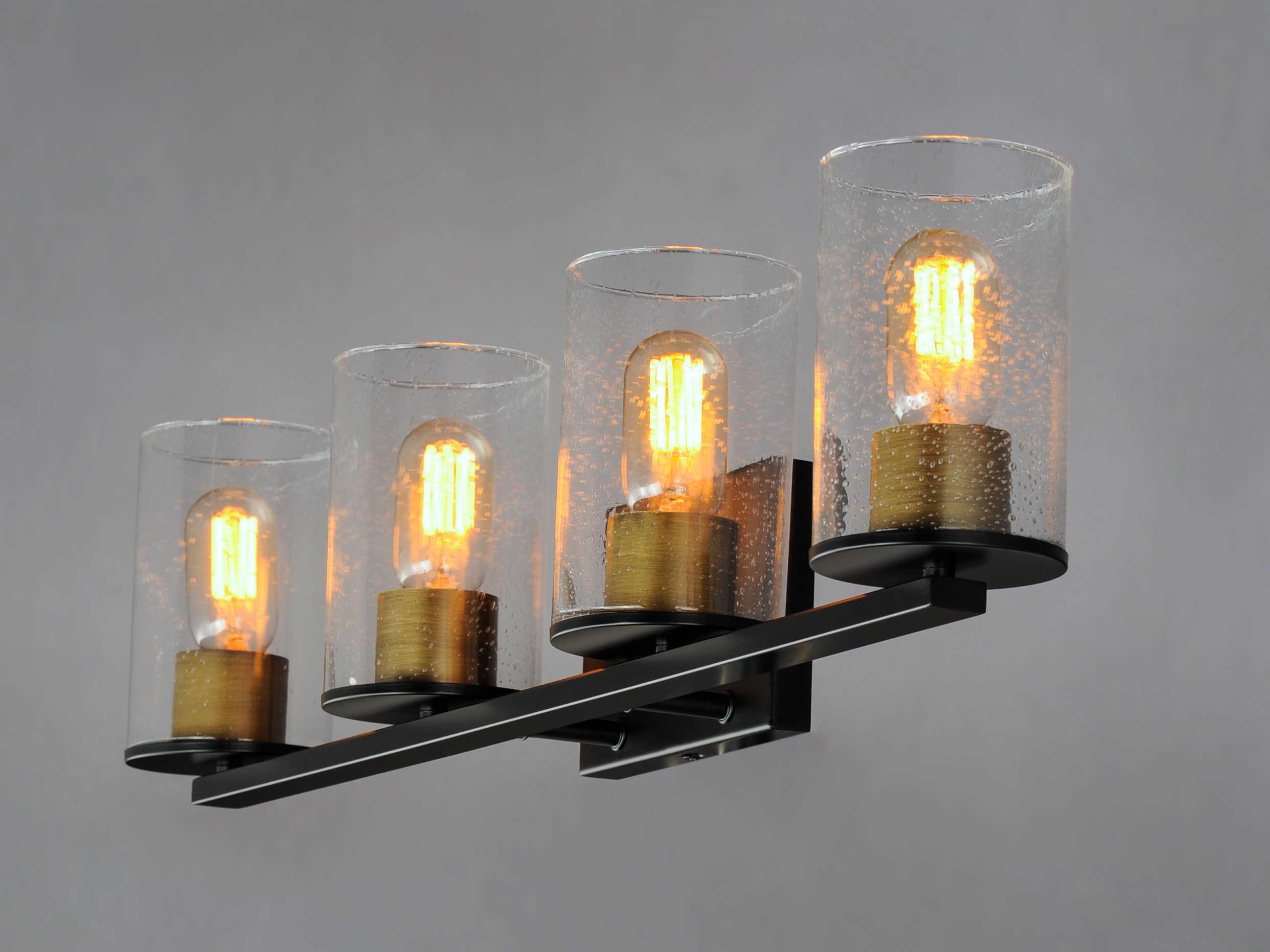 Maxim Lighting Sleek 4-Light Antique Brass Black Glass Vanity Light