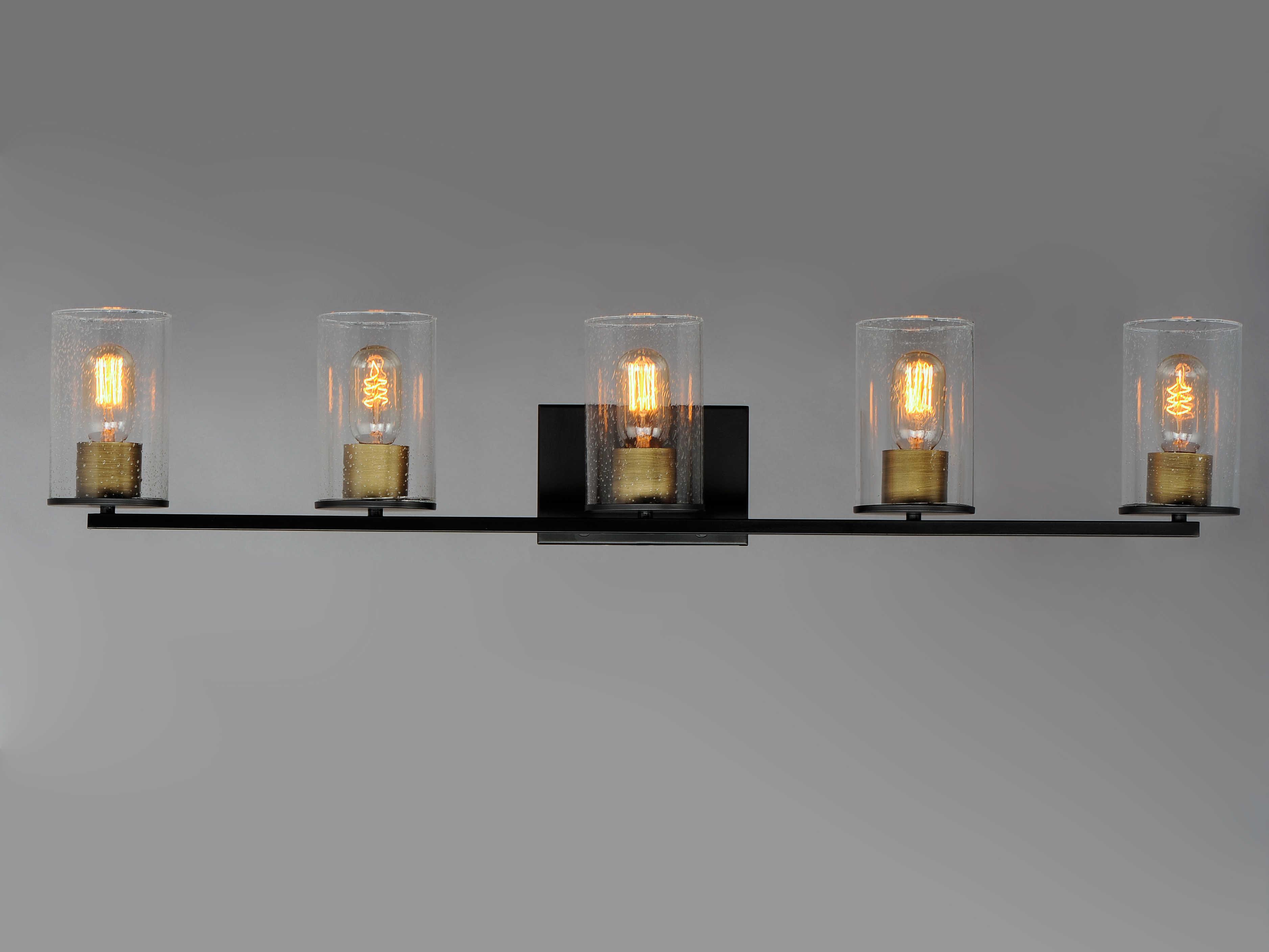 Maxim Lighting Sleek 5-Light Antique Brass Black Glass Vanity Light
