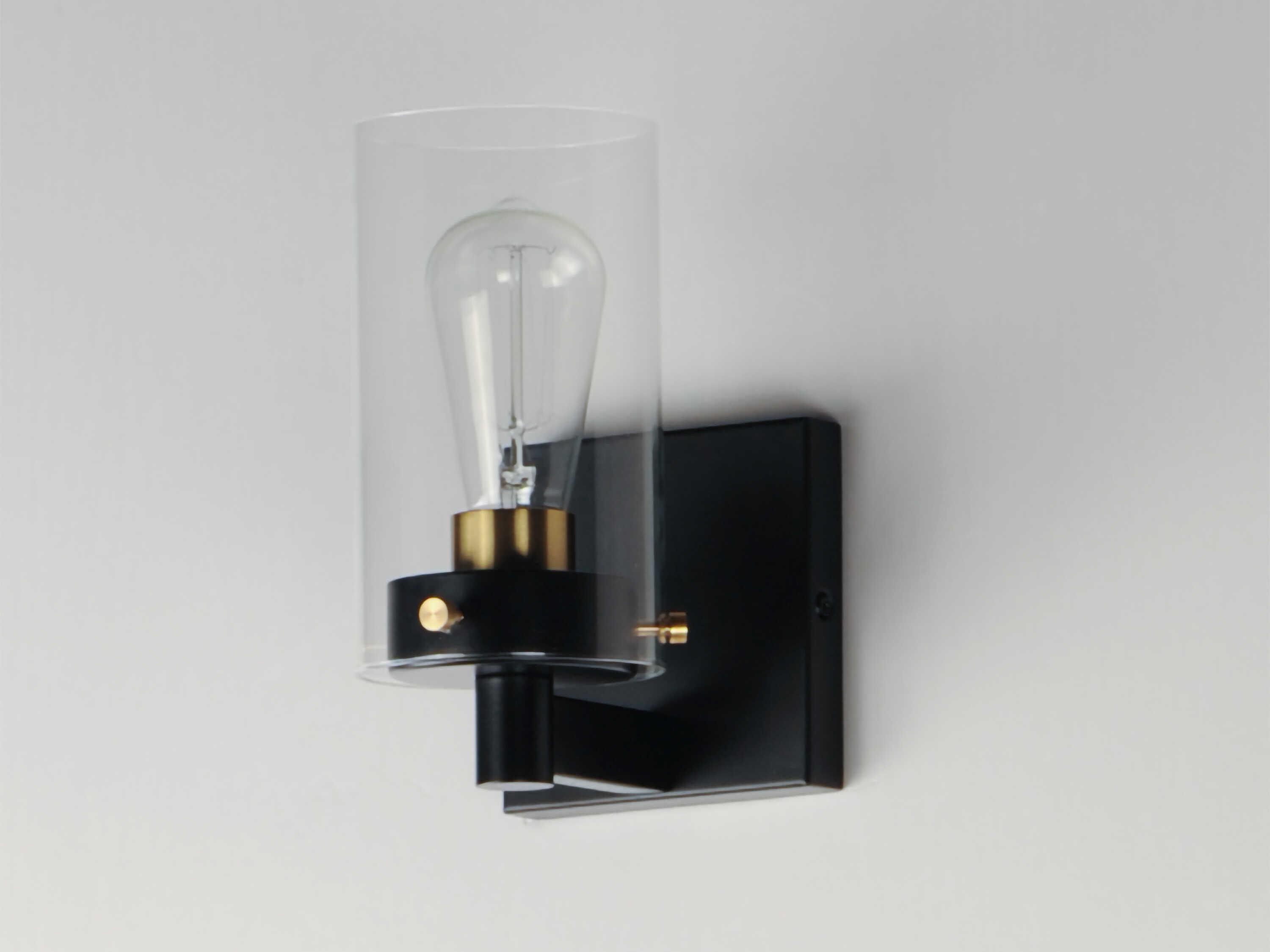 Maxim Lighting Pinn 1-Light Black Satin Brass Glass Wall Sconce