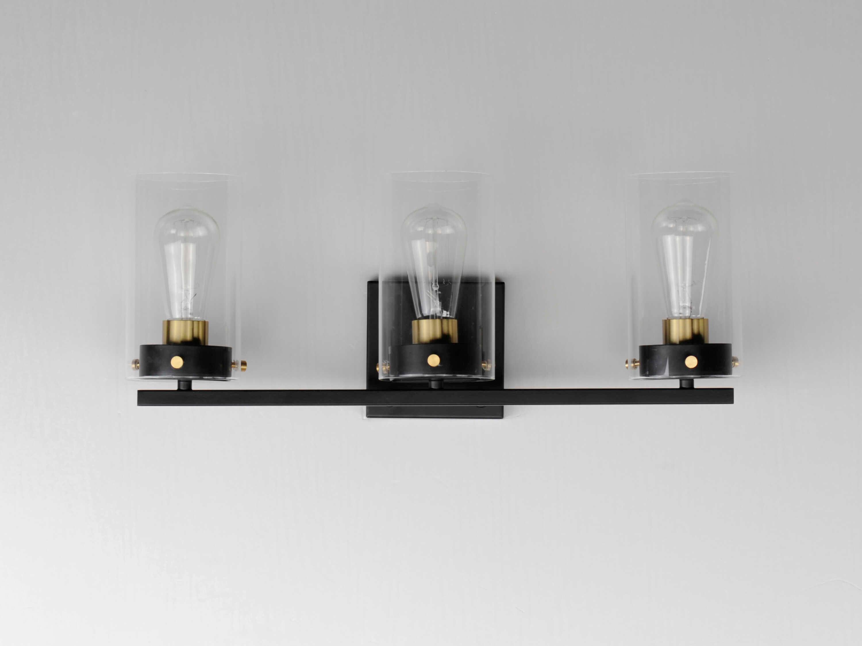 Maxim Lighting Pinn 3-Light Black Satin Brass Glass Vanity Light