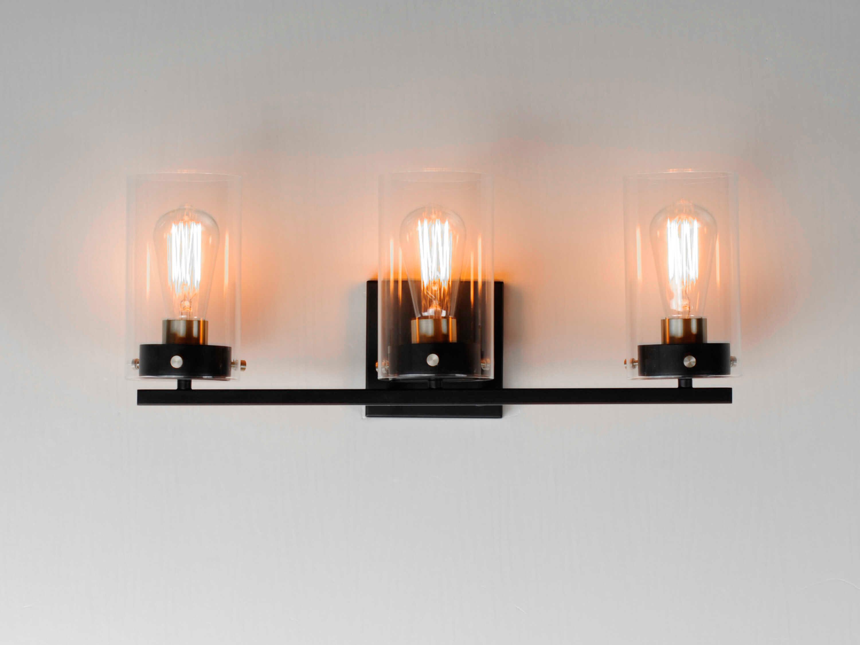 Maxim Lighting Pinn 3-Light Black Satin Brass Glass Vanity Light