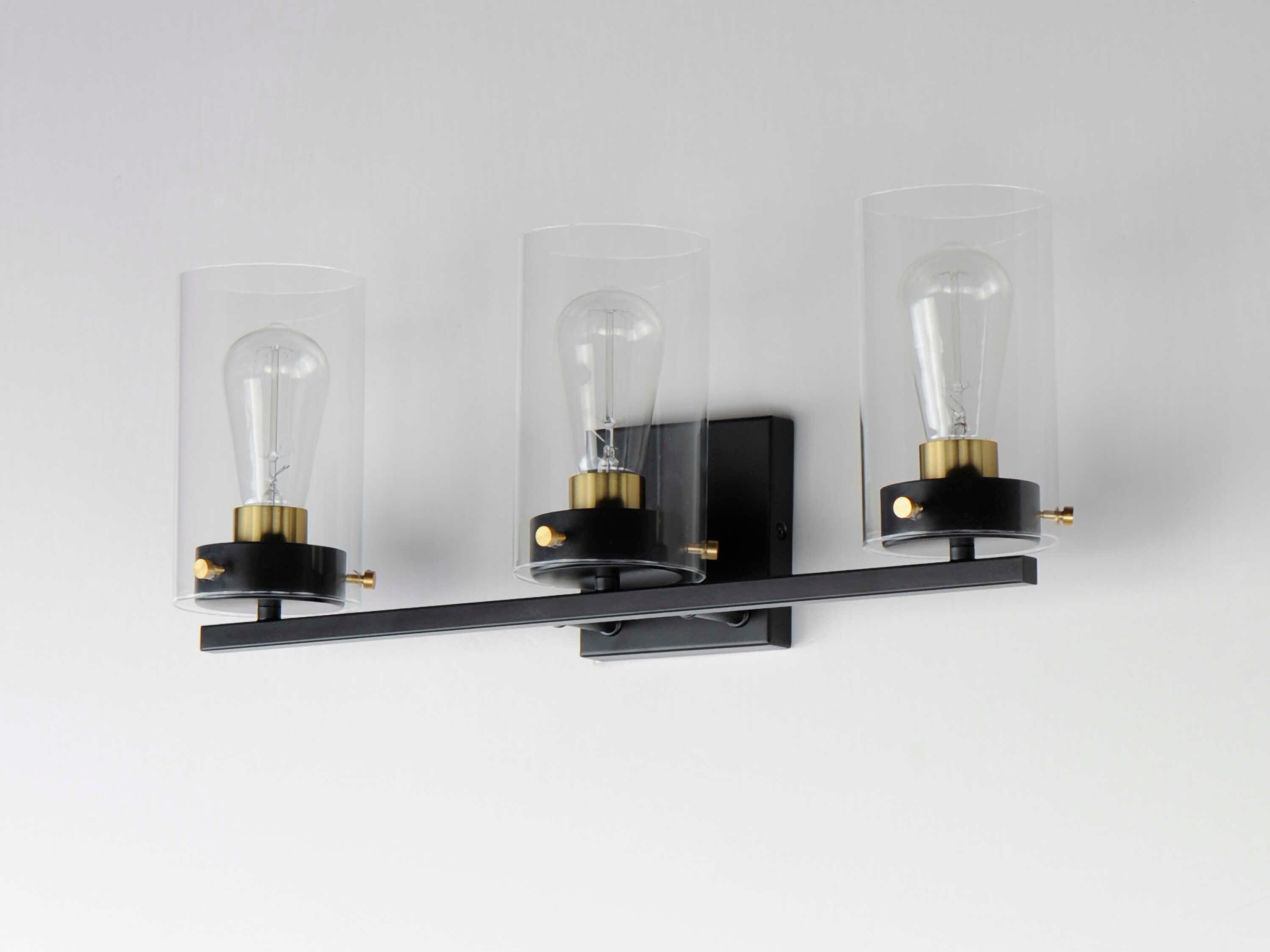 Maxim Lighting Pinn 3-Light Black Satin Brass Glass Vanity Light