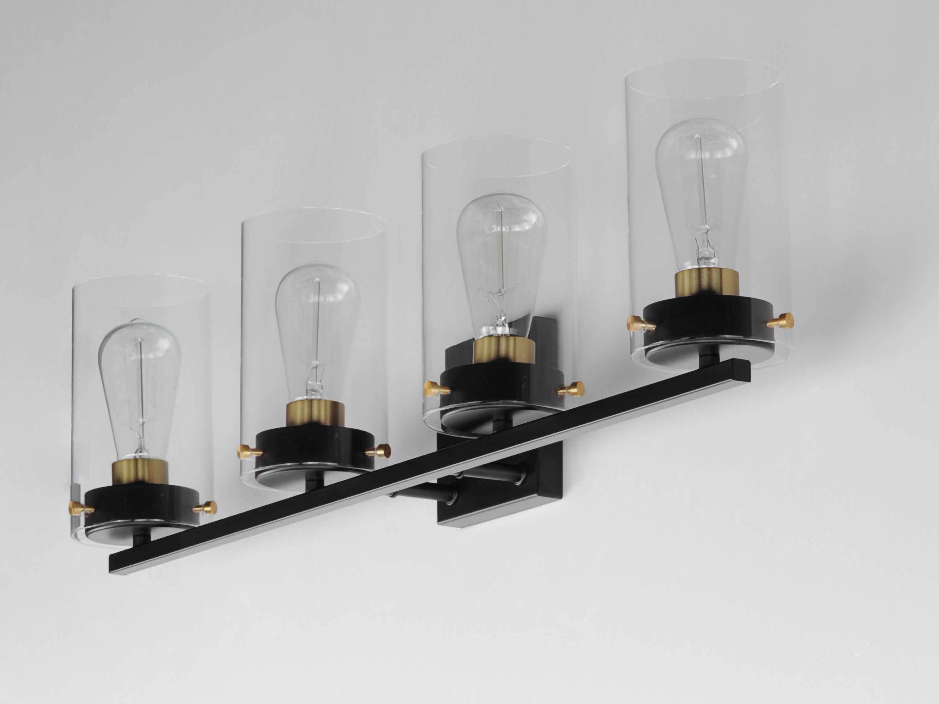 Maxim Lighting Pinn 4-Light Black Satin Brass Glass Vanity Light