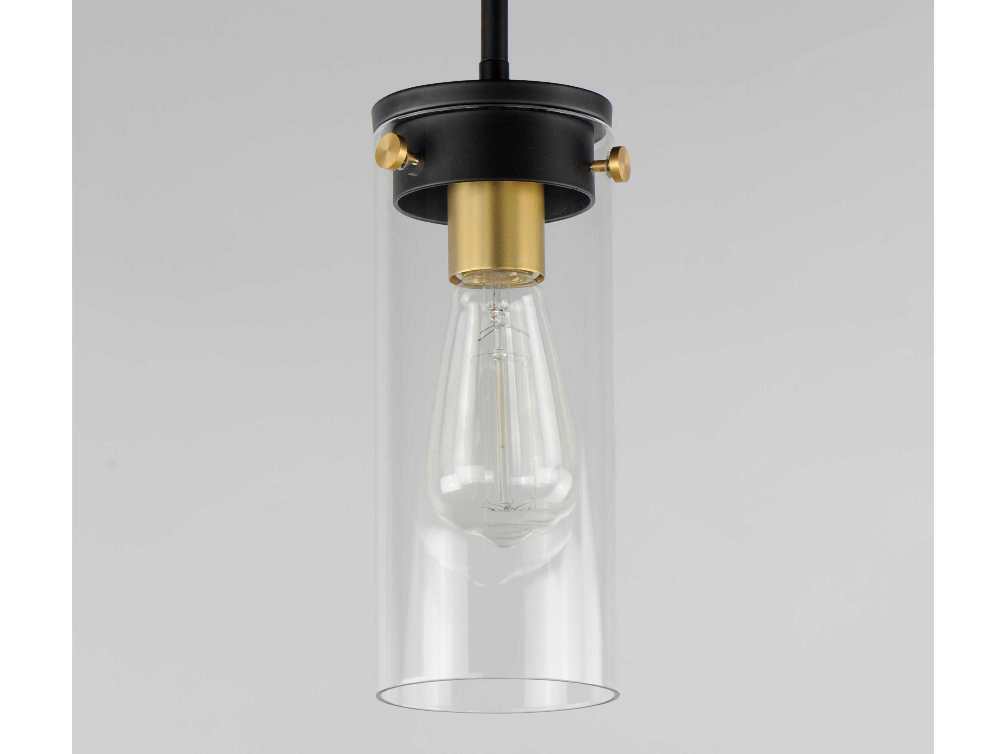 Maxim Lighting Pinn 1-Light Black Satin Brass Glass Cylinder Mini Pendant