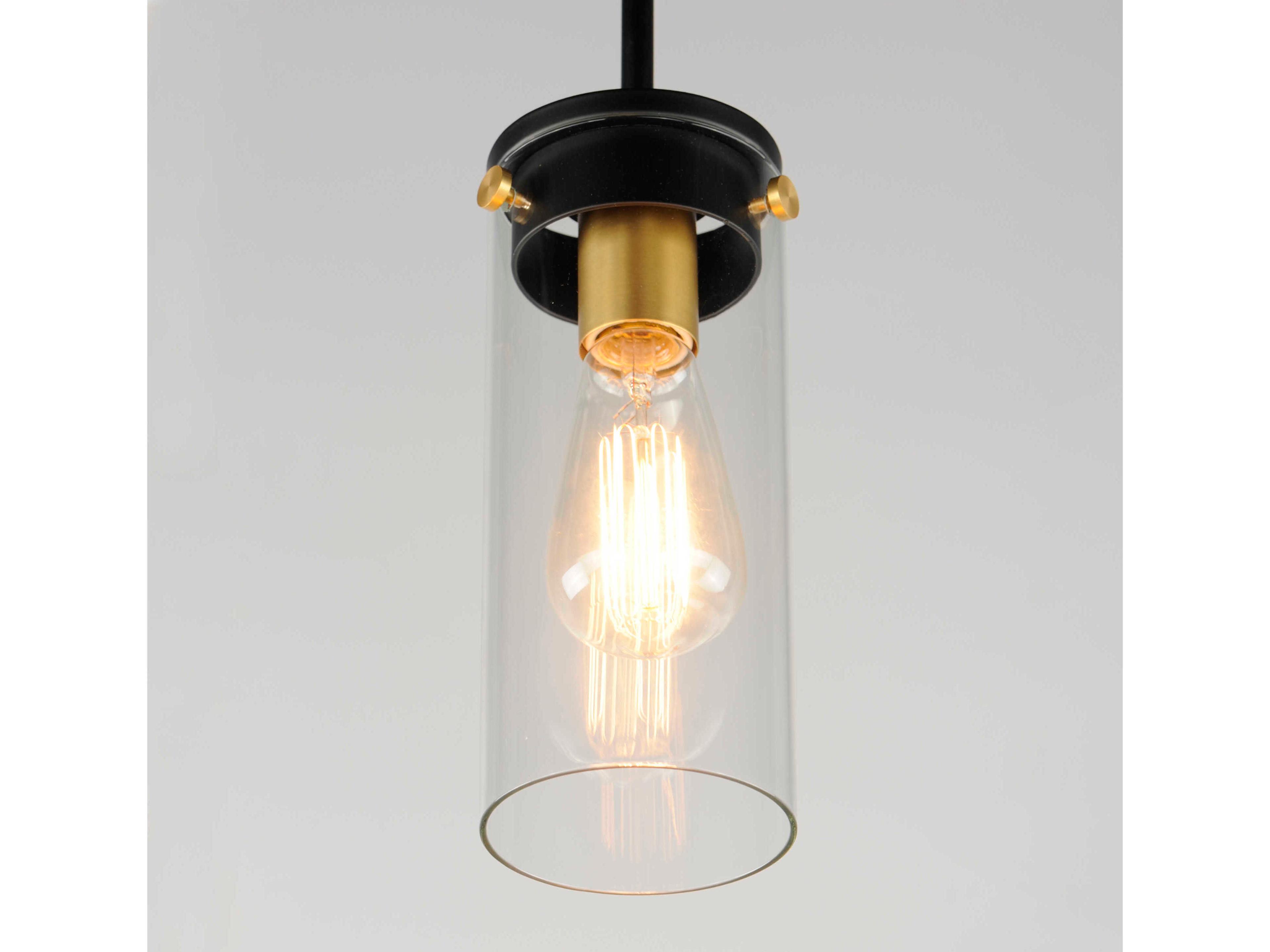 Maxim Lighting Pinn 1-Light Black Satin Brass Glass Cylinder Mini Pendant