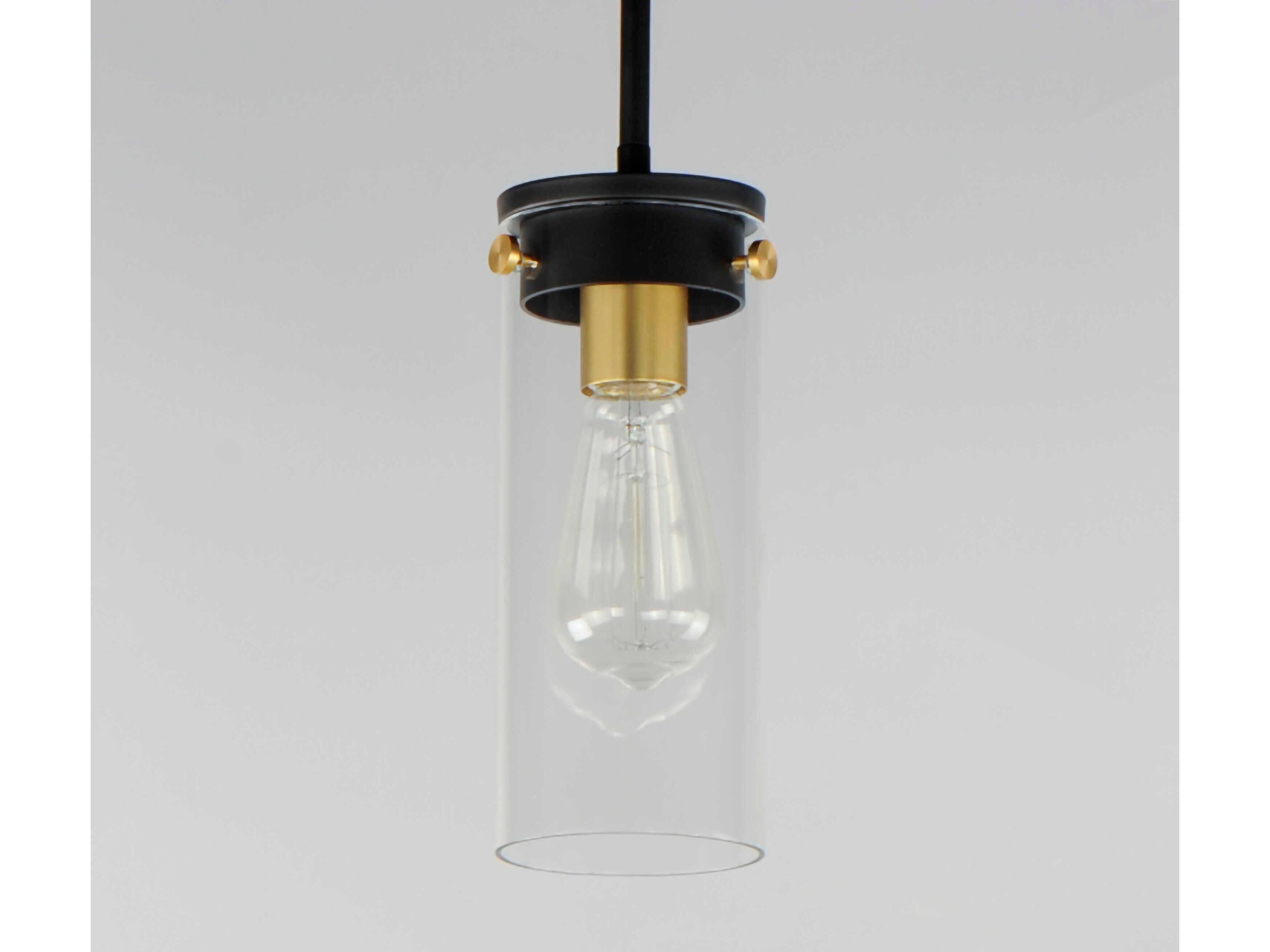 Maxim Lighting Pinn 1-Light Black Satin Brass Glass Cylinder Mini Pendant