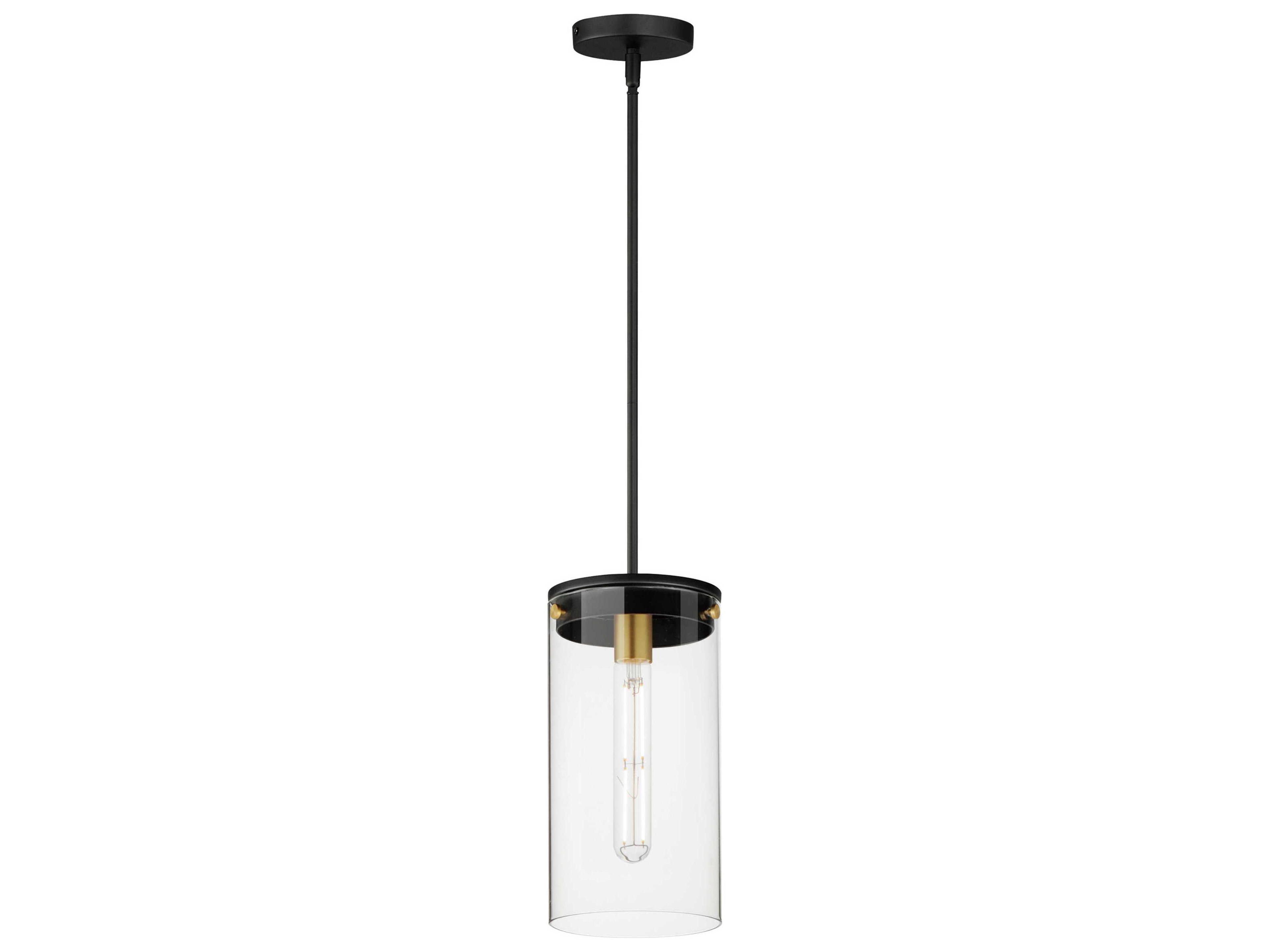 Maxim Lighting Pinn 1-Light Black Satin Brass Glass Cylinder Mini Pendant