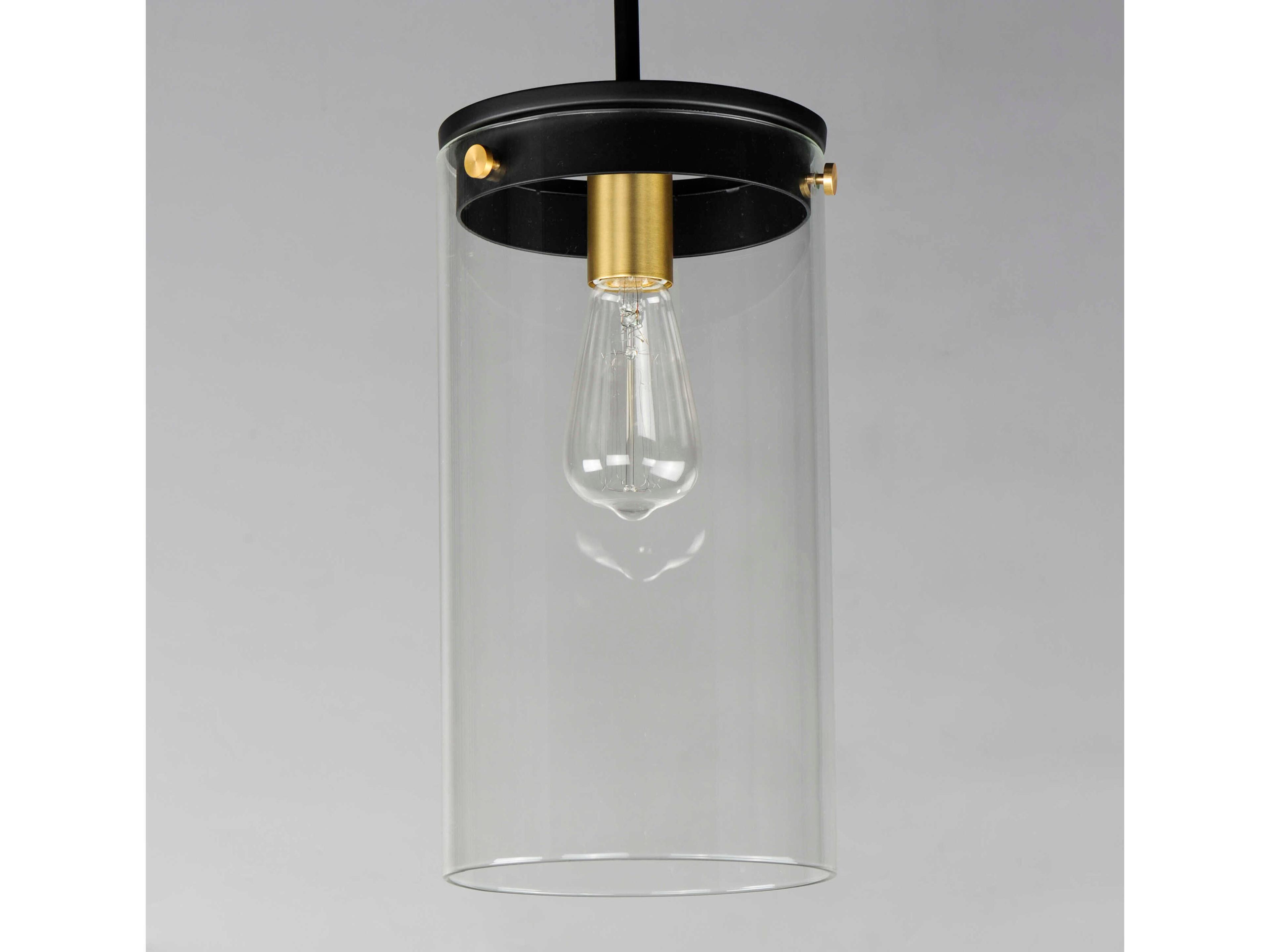 Maxim Lighting Pinn 1-Light Black Satin Brass Glass Cylinder Mini Pendant