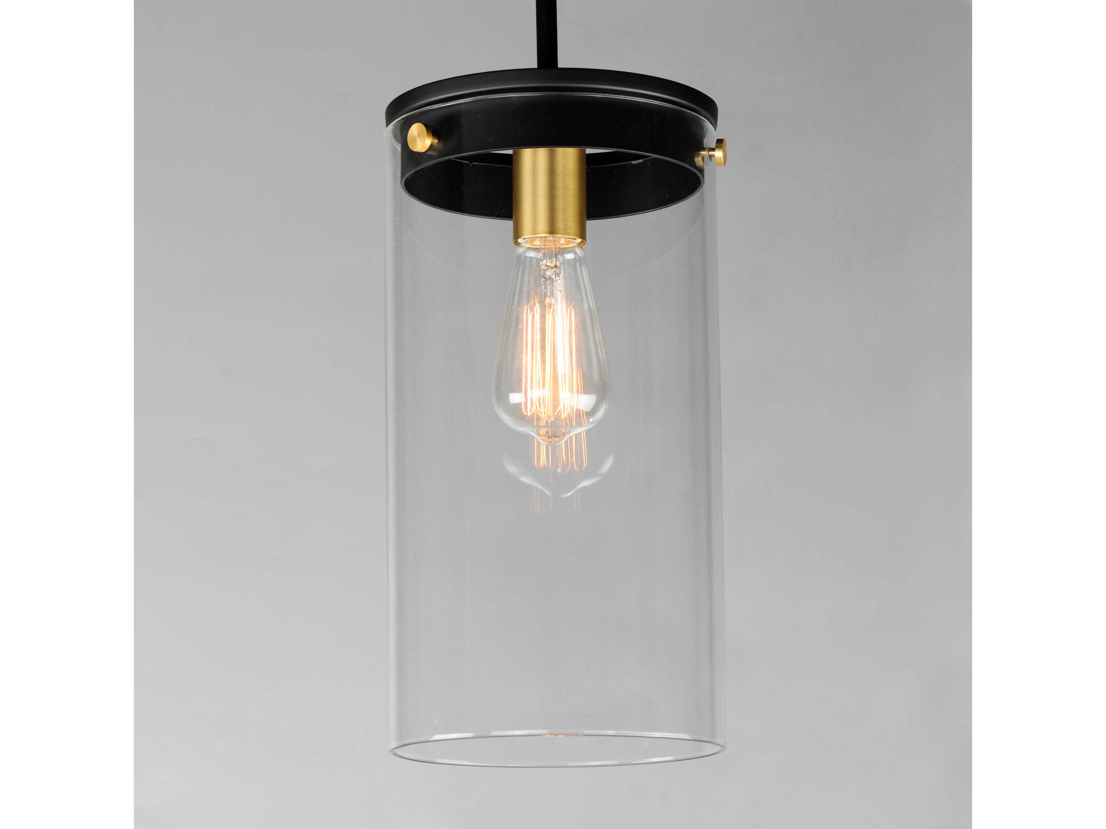 Maxim Lighting Pinn 1-Light Black Satin Brass Glass Cylinder Mini Pendant