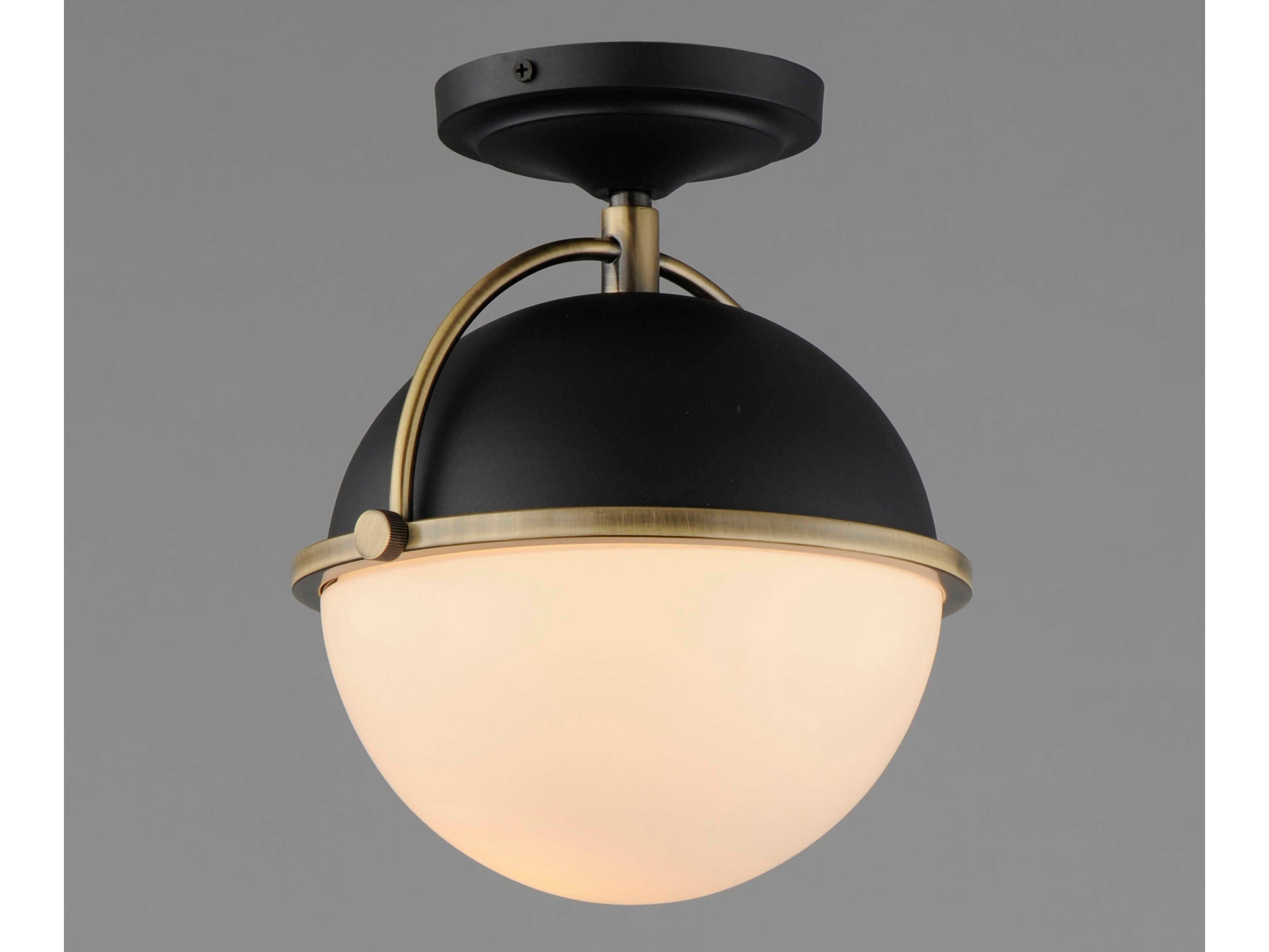 Maxim Lighting Duke 1-Light Black Weathered Brass Glass Globe Semi Flush Mount