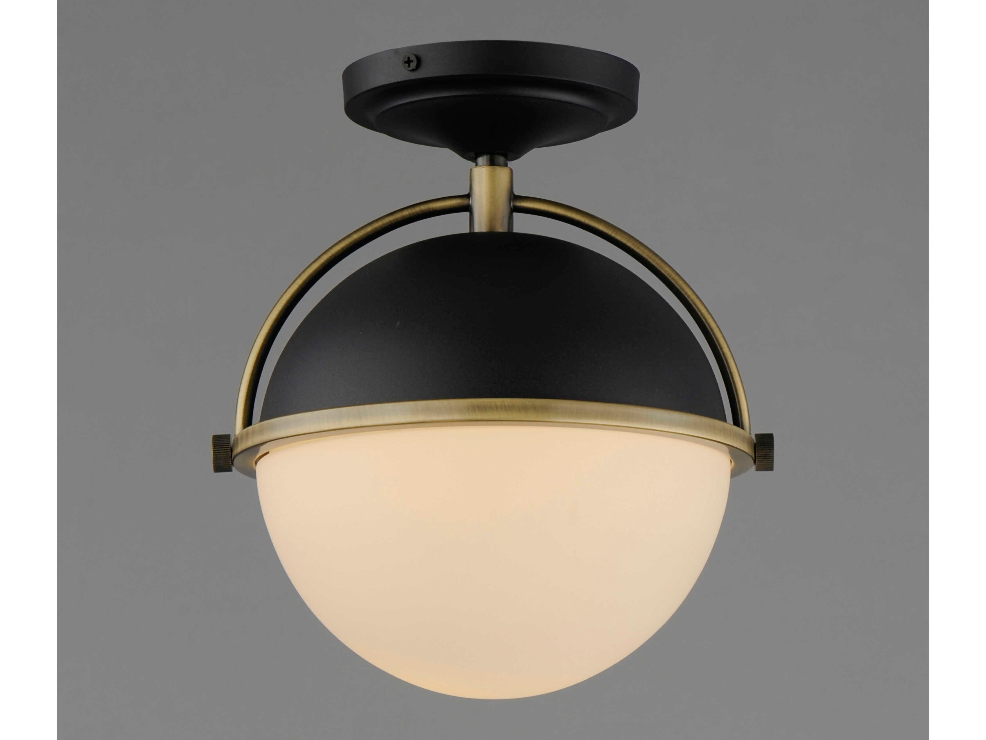 Maxim Lighting Duke 1-Light Black Weathered Brass Glass Globe Semi Flush Mount