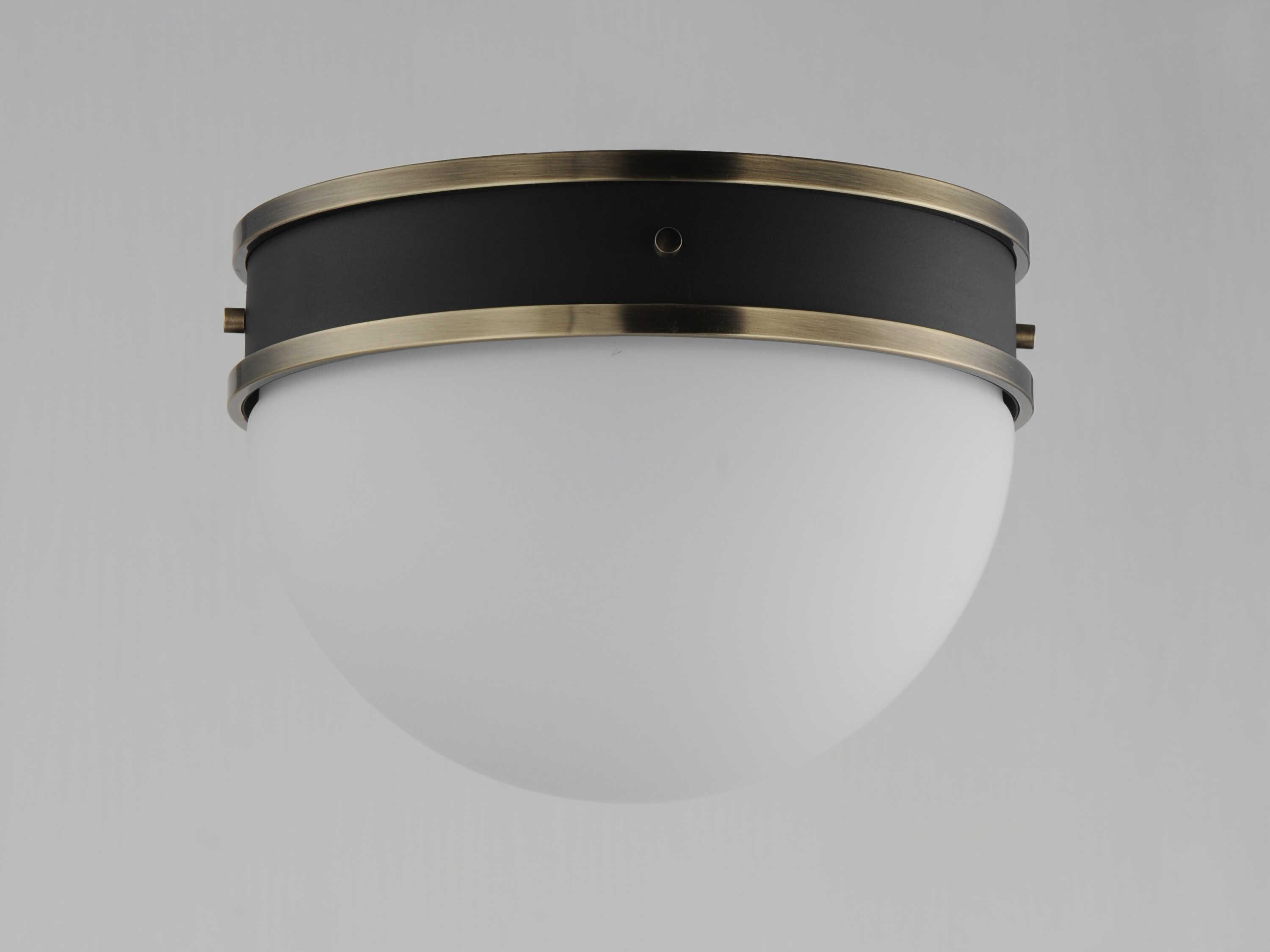 Maxim Lighting Duke 1-Light Black Weathered Brass Glass Round Flush Mount