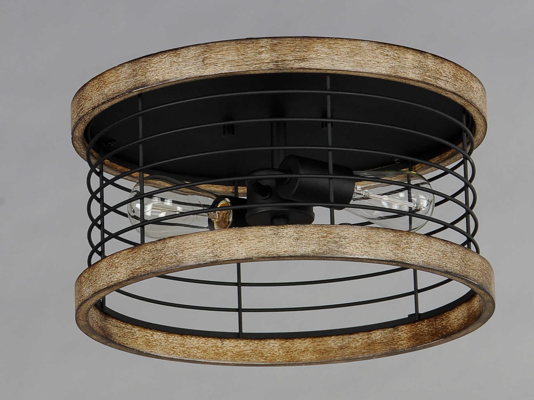 Maxim Lighting Homestead 2-Light Driftwood Black Brown Drum Flush Mount
