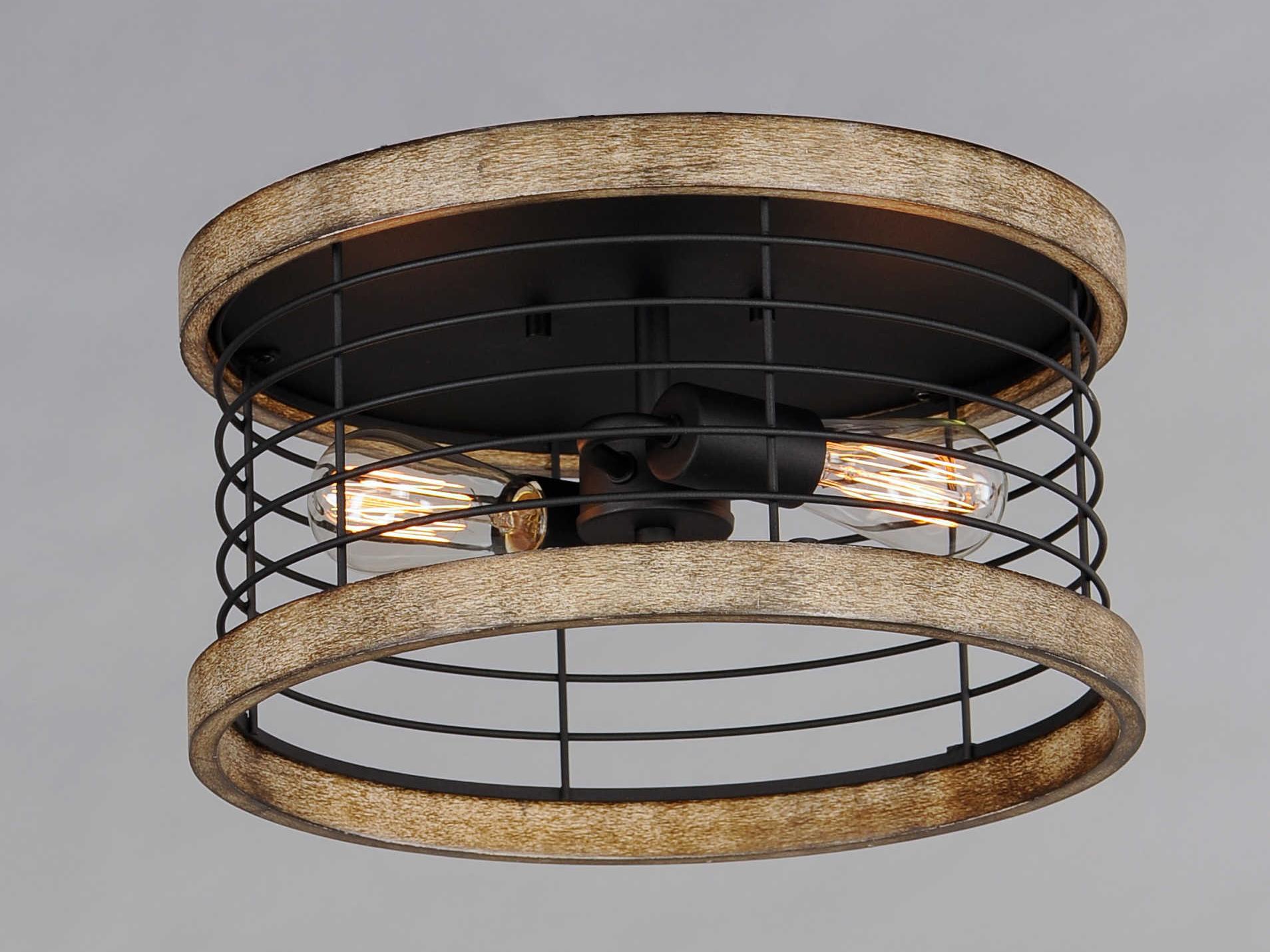 Maxim Lighting Homestead 2-Light Driftwood Black Brown Drum Flush Mount