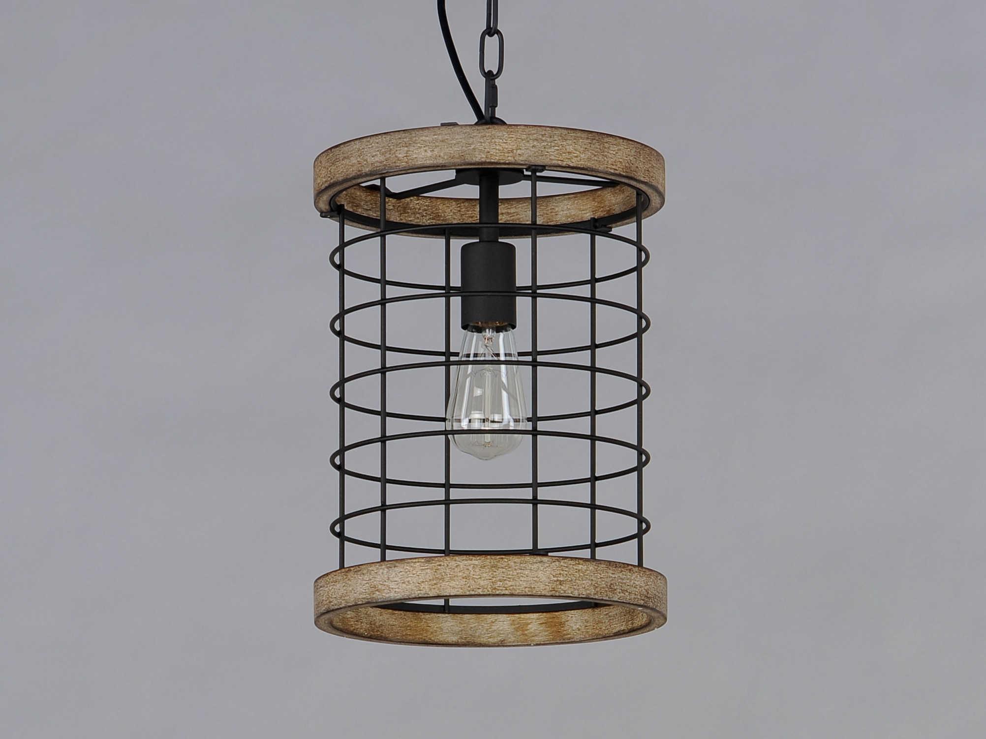 Maxim Lighting Homestead 1-Light Driftwood Black Brown Drum Mini Pendant