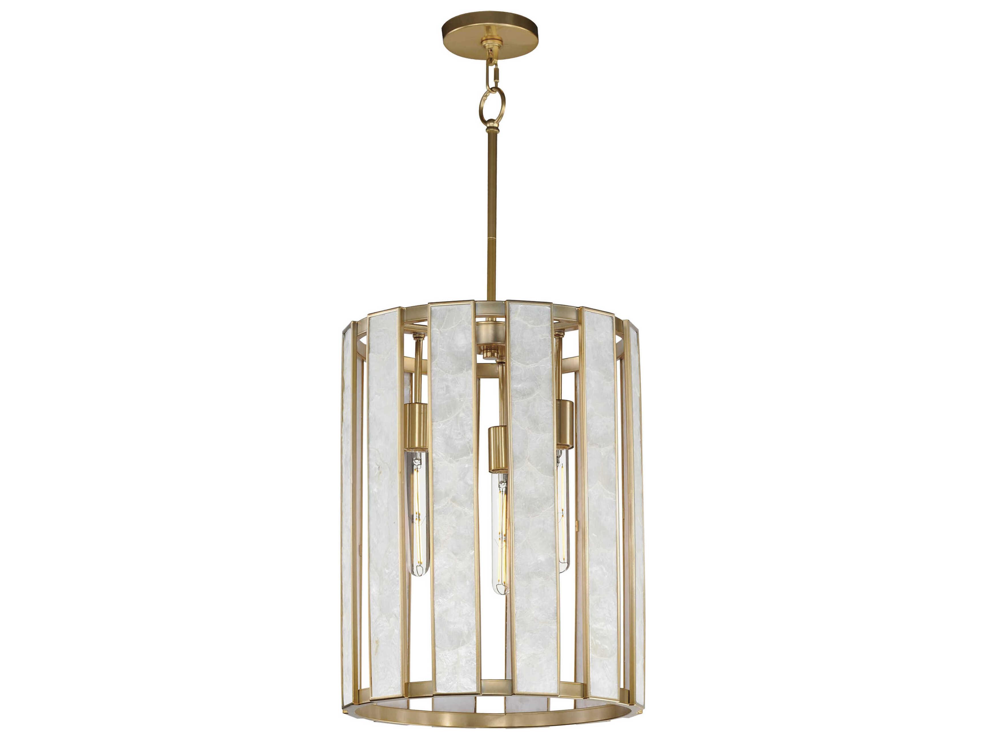 Maxim Lighting Miramar 3-Light Capiz Natural Aged Brass Cylinder Pendant