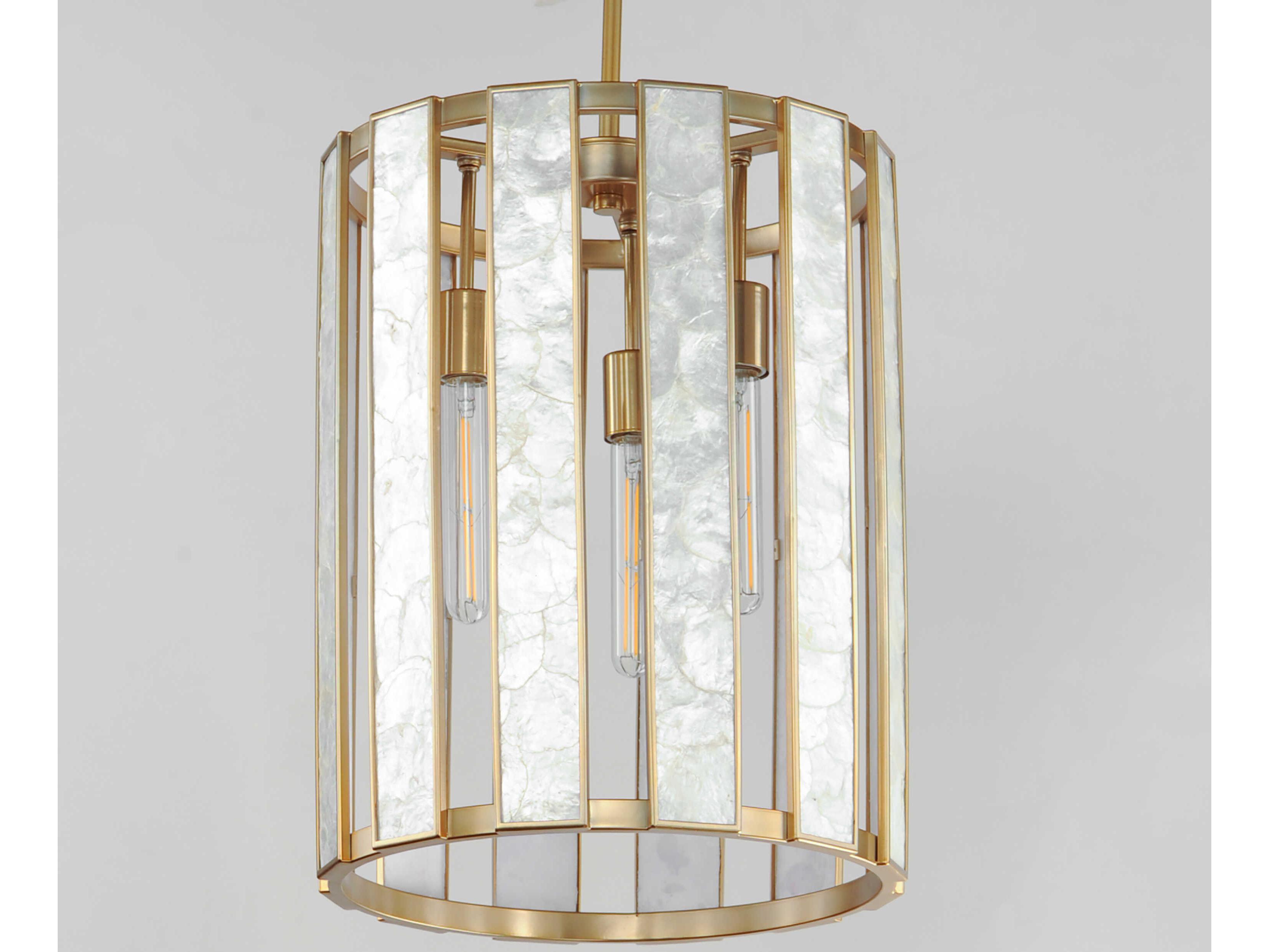 Maxim Lighting Miramar 3-Light Capiz Natural Aged Brass Cylinder Pendant