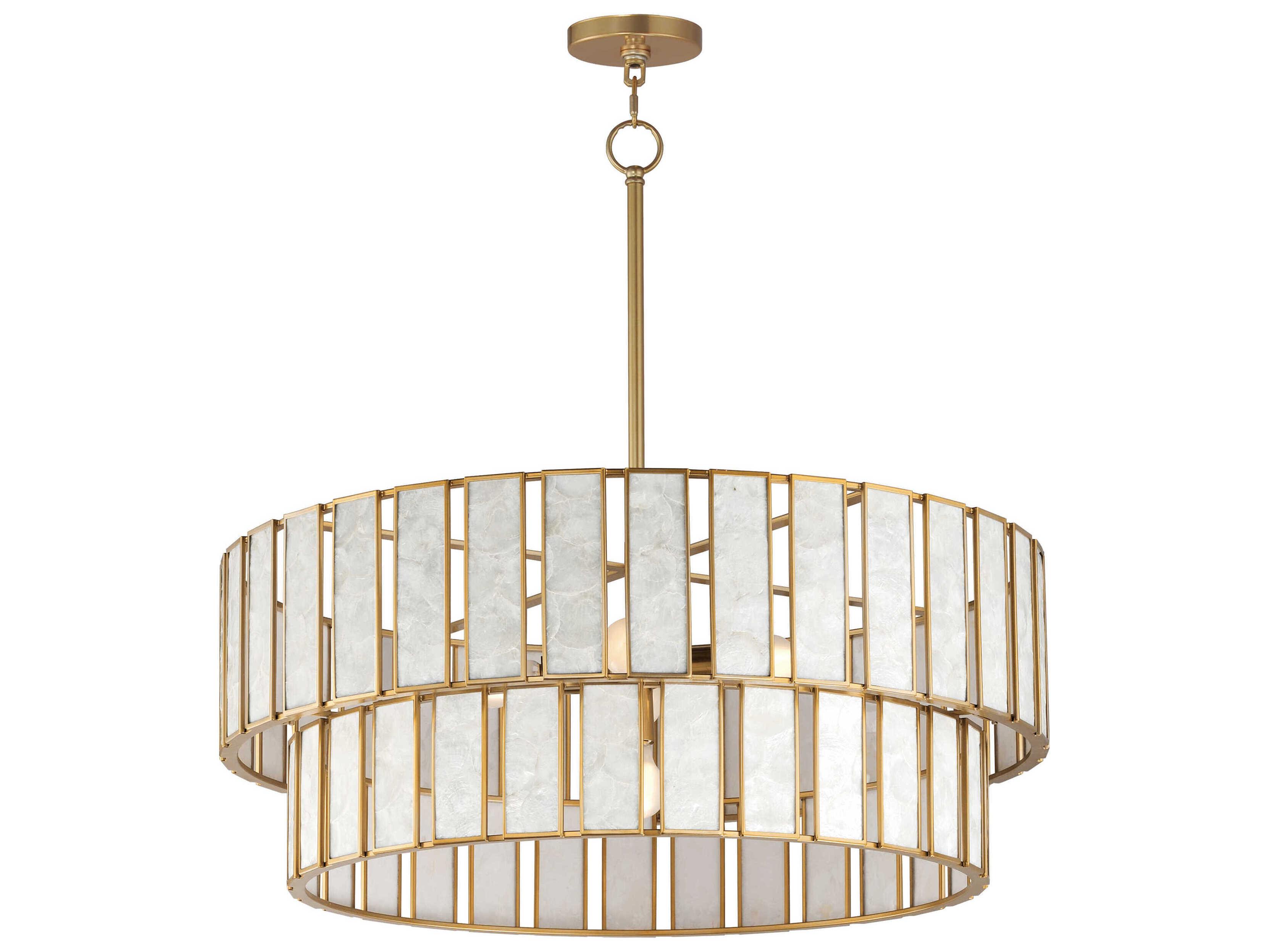 Maxim Lighting Miramar 6-Light Capiz Natural Aged Brass Round Tiered Chandelier