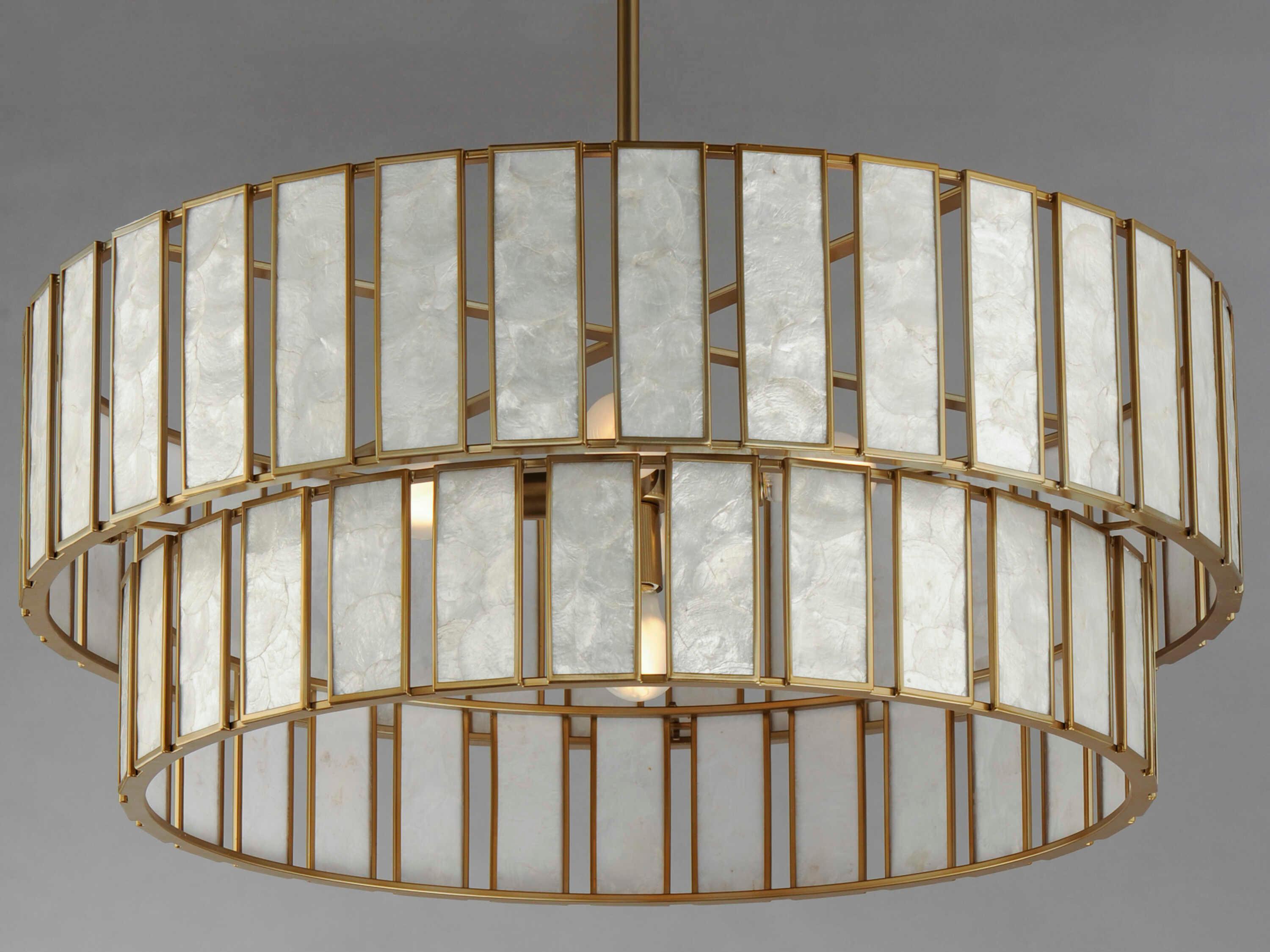 Maxim Lighting Miramar 6-Light Capiz Natural Aged Brass Round Tiered Chandelier