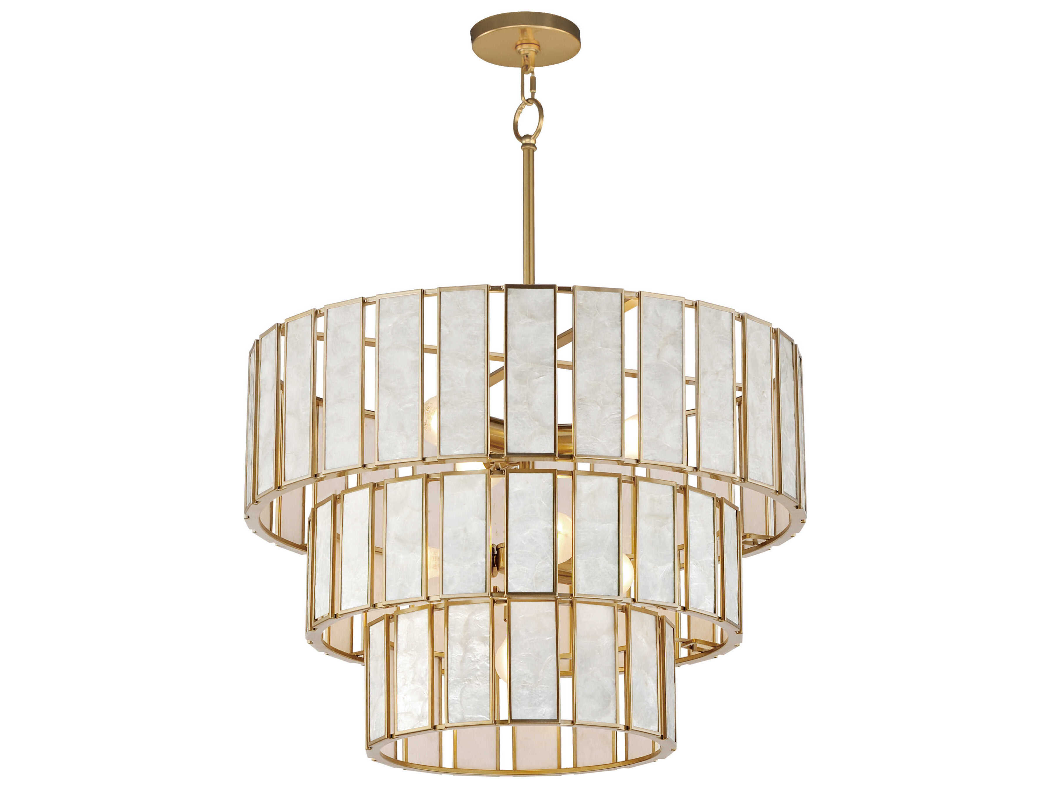 Maxim Lighting Miramar 7-Light Capiz Natural Aged Brass Round Tiered Chandelier
