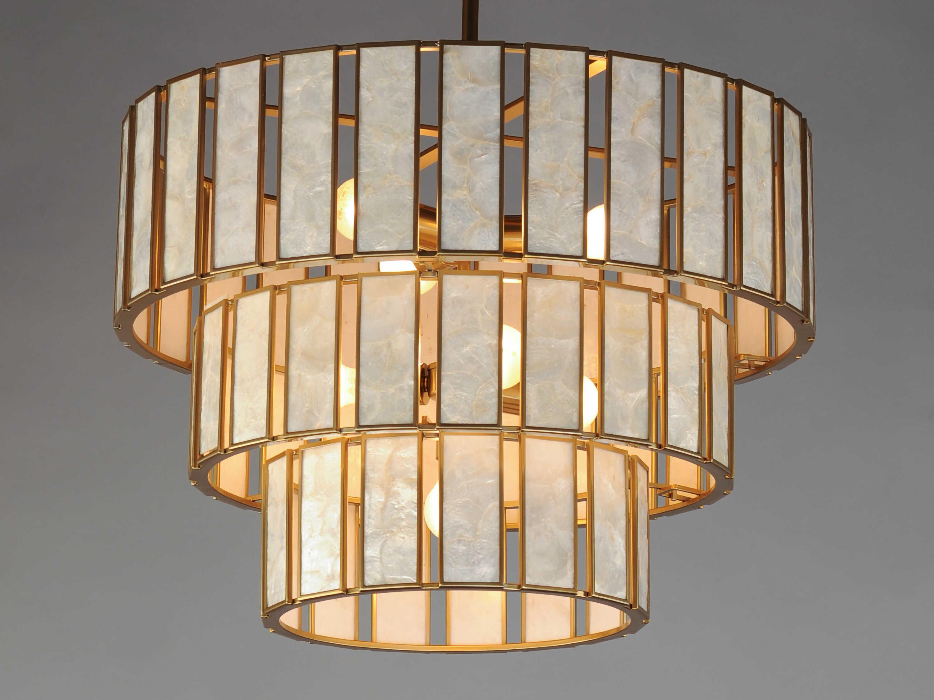 Maxim Lighting Miramar 7-Light Capiz Natural Aged Brass Round Tiered Chandelier