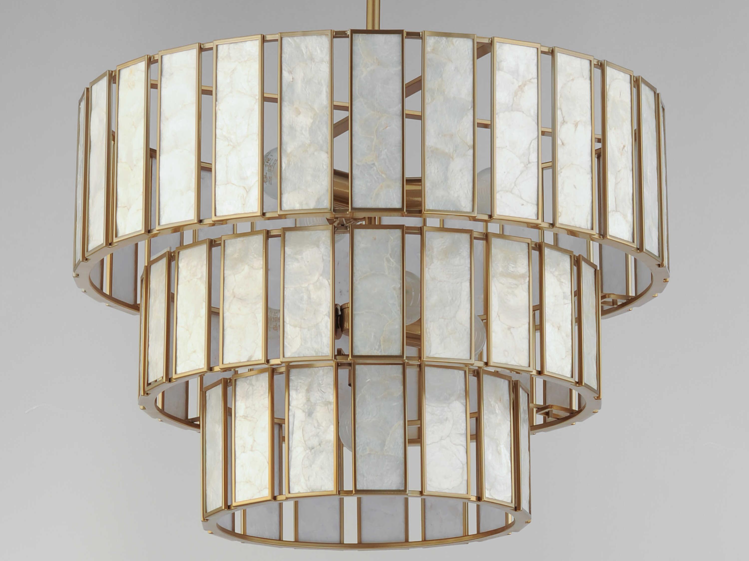 Maxim Lighting Miramar 7-Light Capiz Natural Aged Brass Round Tiered Chandelier