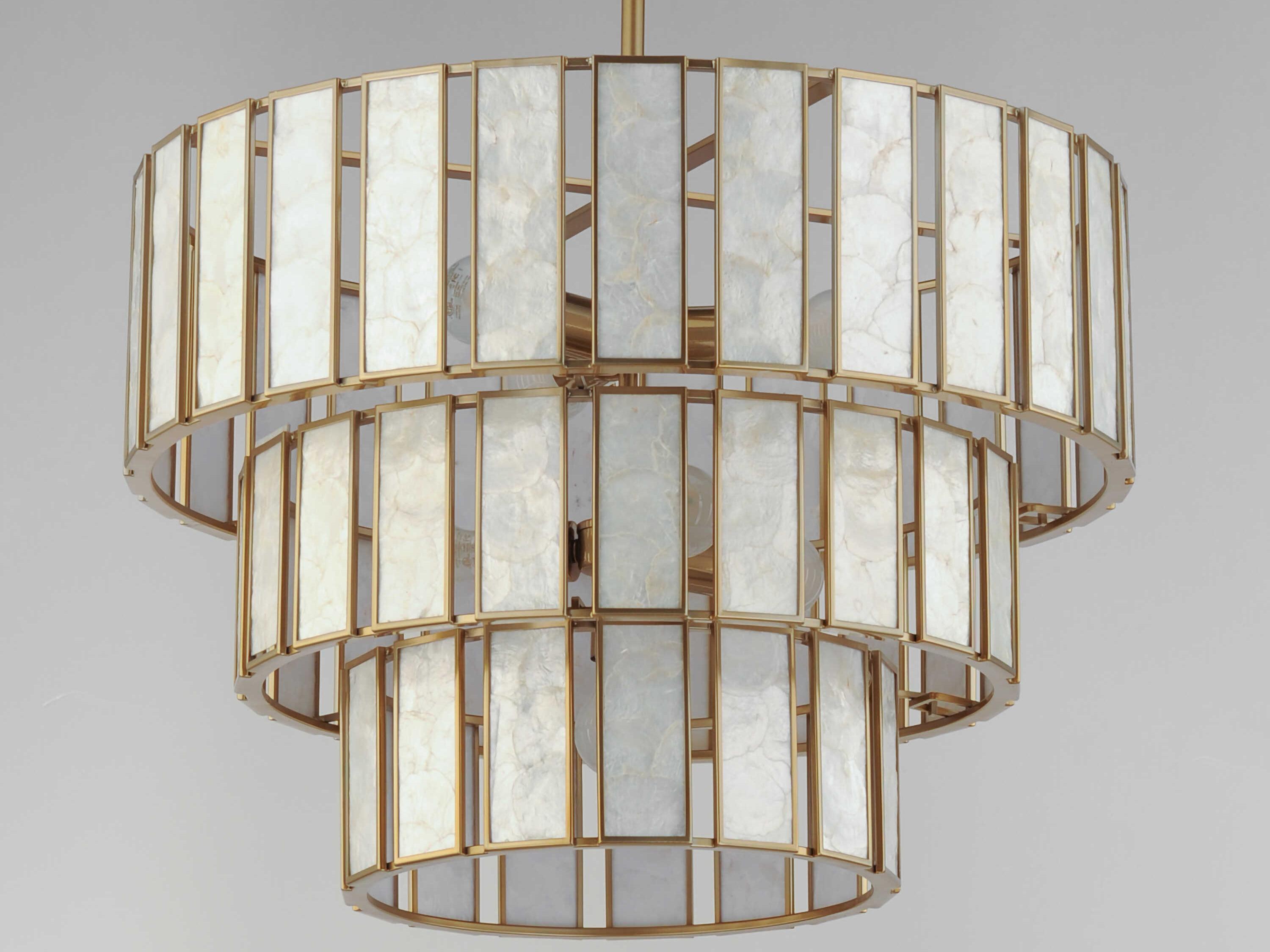 Maxim Lighting Miramar 7-Light Capiz Natural Aged Brass Round Tiered Chandelier