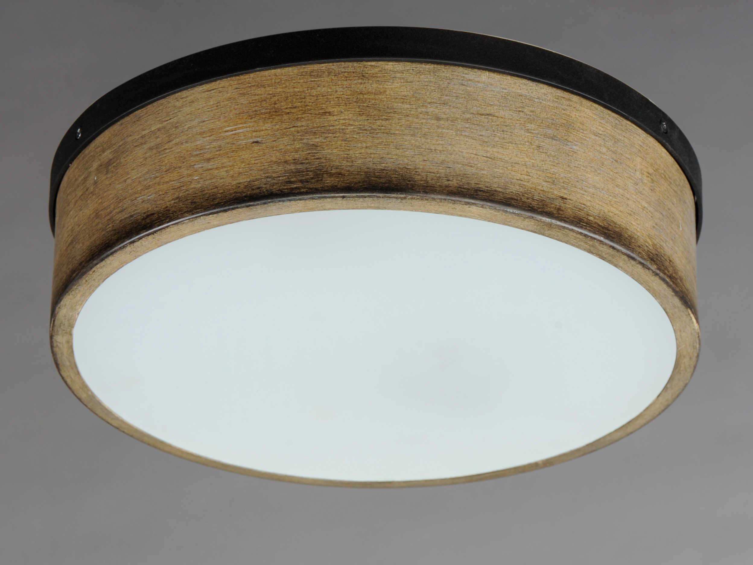 Maxim Lighting Franklin 2-Light Driftwood Black Brown Glass Drum Flush Mount