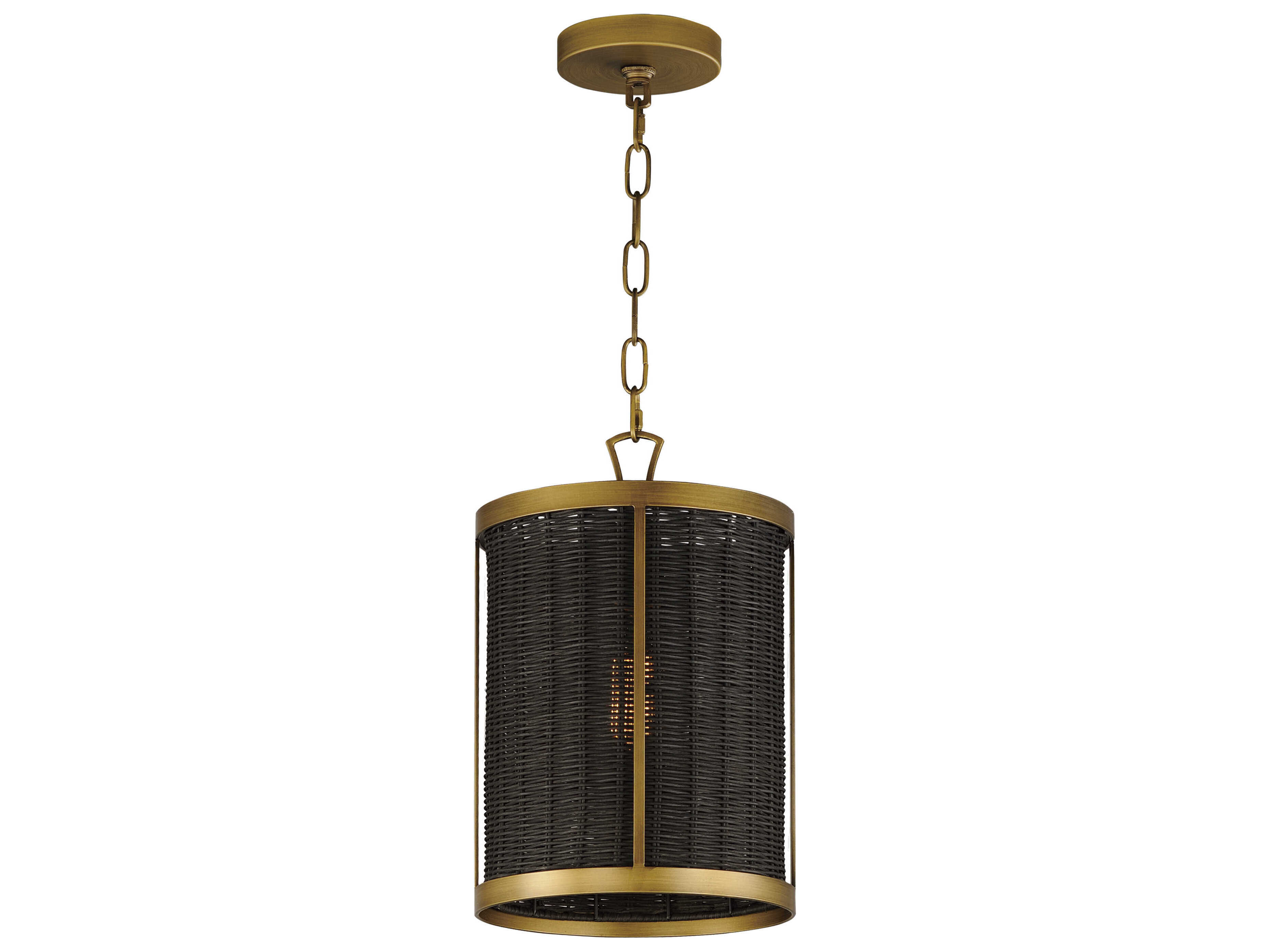 Maxim Lighting Rattan 1-Light Natural Aged Brass Black Drum Mini Pendant