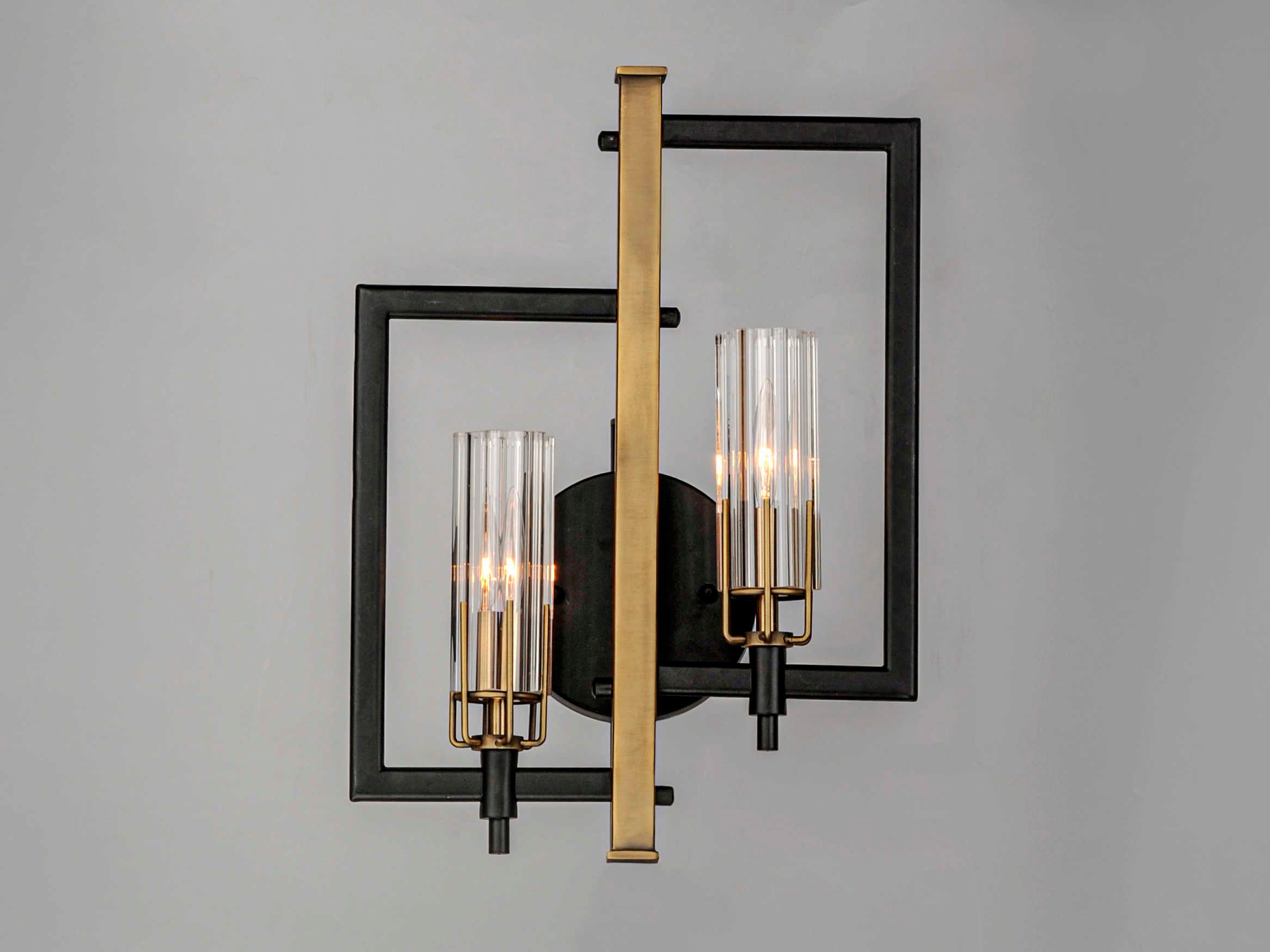 Maxim Lighting Flambeau 2-Light Black Antique Brass Glass Wall Sconce