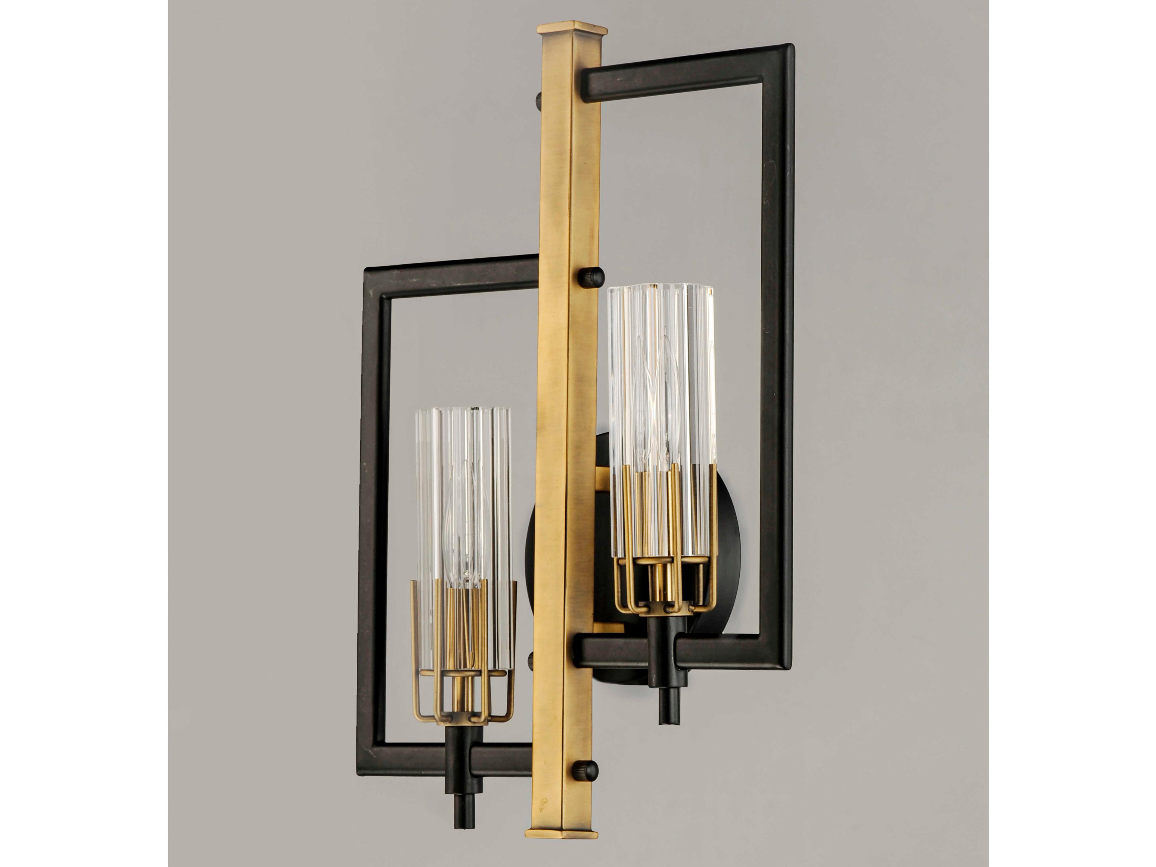 Maxim Lighting Flambeau 2-Light Black Antique Brass Glass Wall Sconce