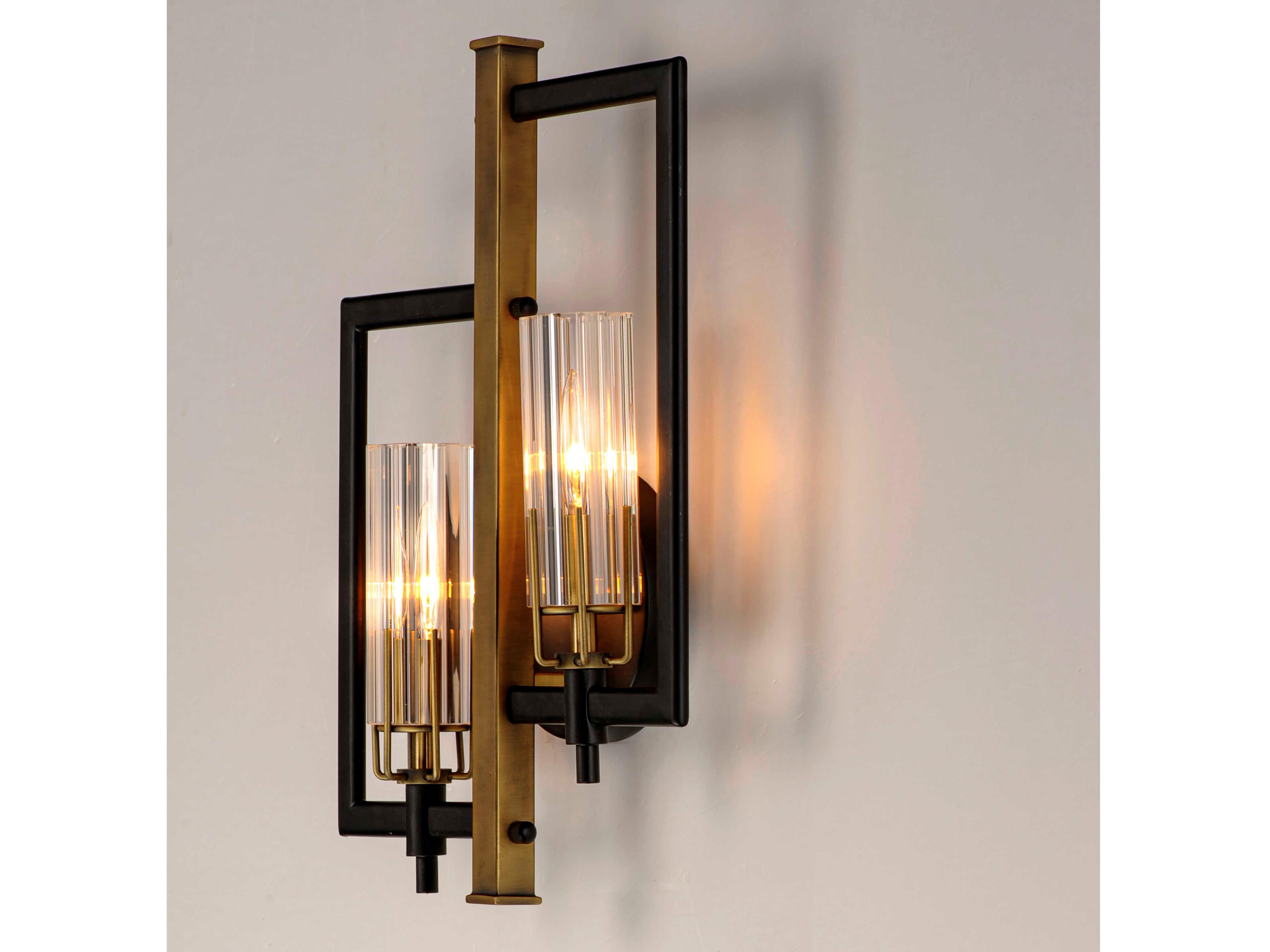 Maxim Lighting Flambeau 2-Light Black Antique Brass Glass Wall Sconce