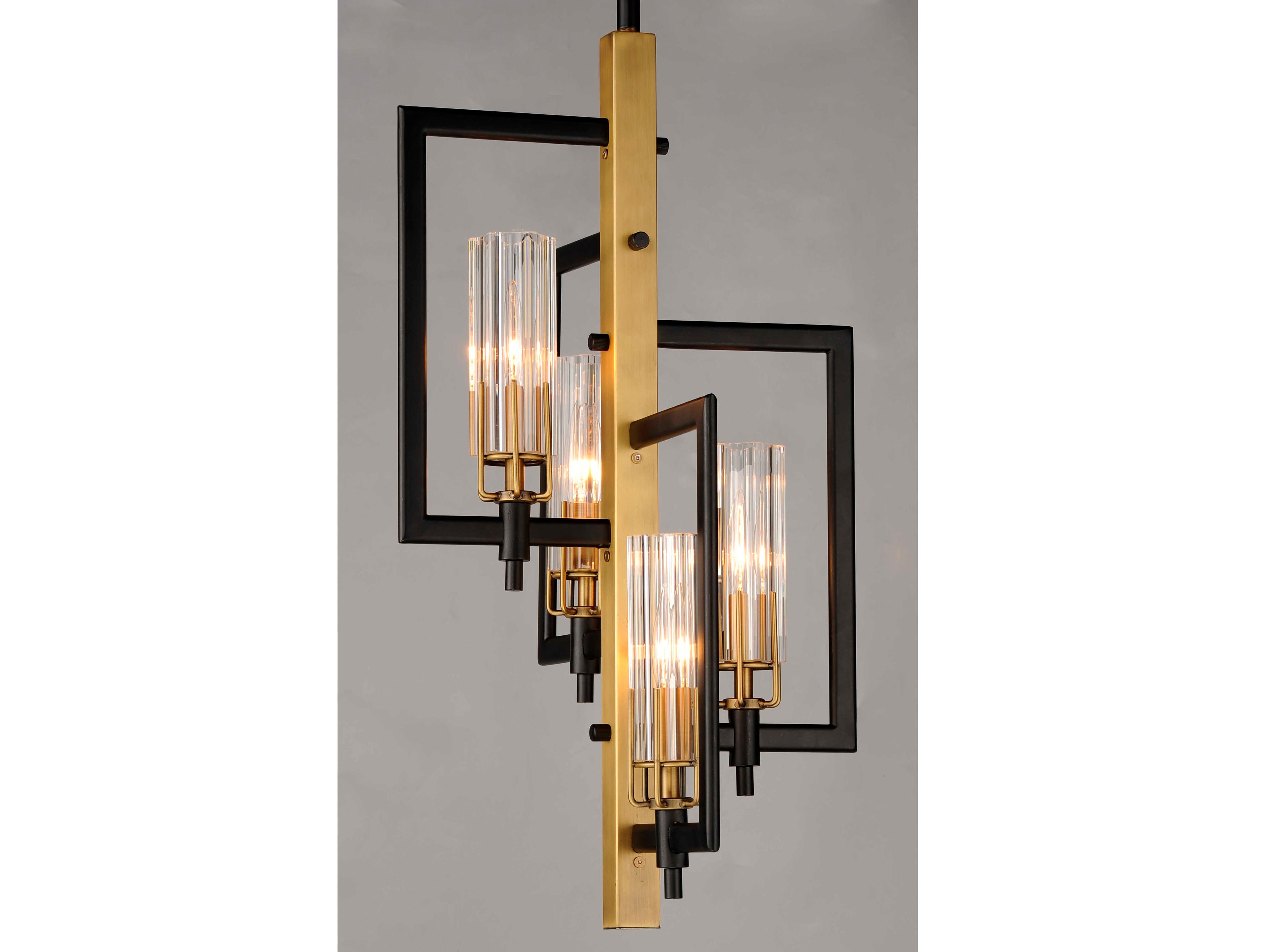 Maxim Lighting Flambeau 4-Light Black Antique Brass Glass Candelabra Geometric Chandelier