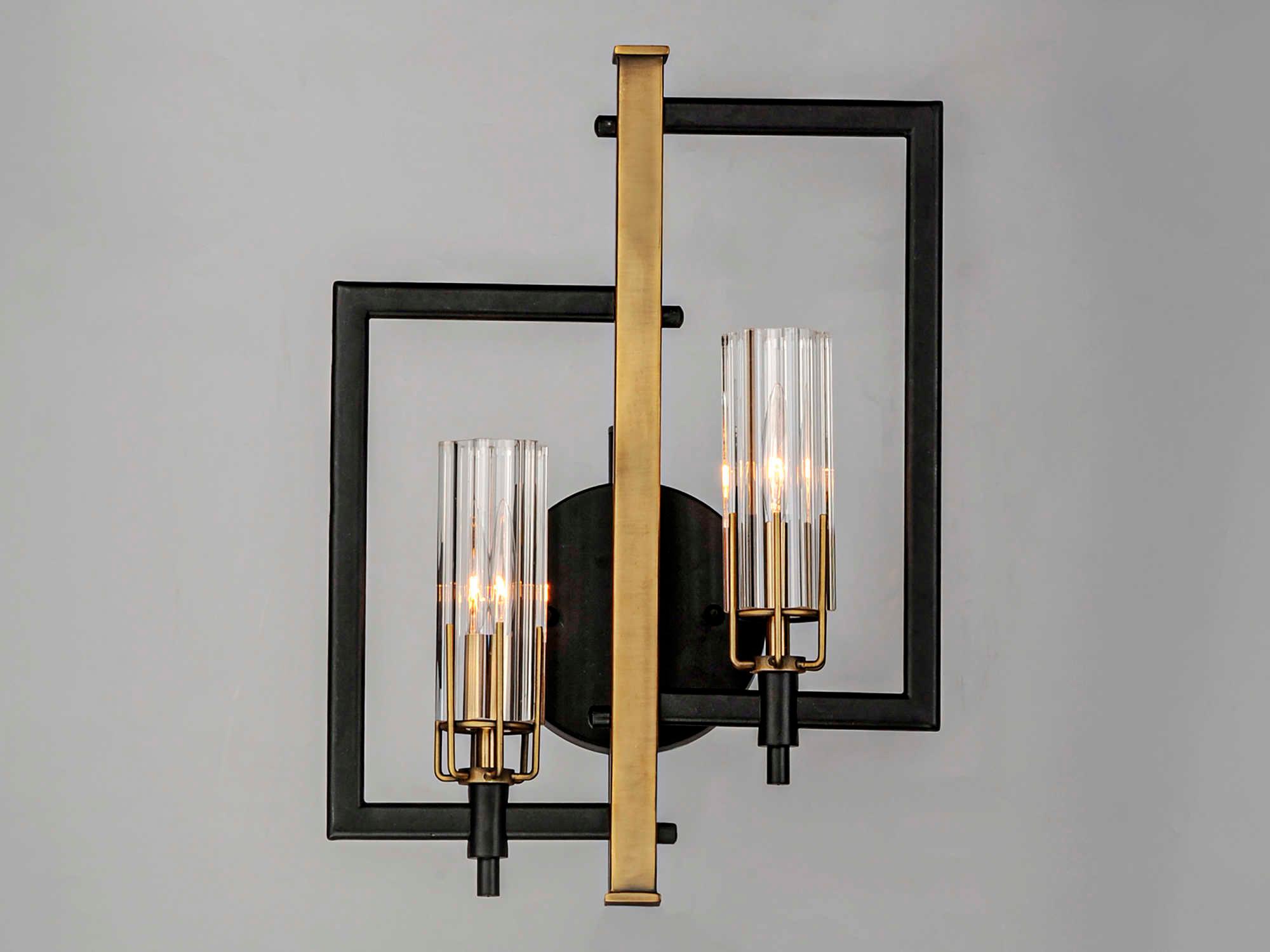 Maxim Lighting Flambeau 2-Light Black Antique Brass Glass Wall Sconce