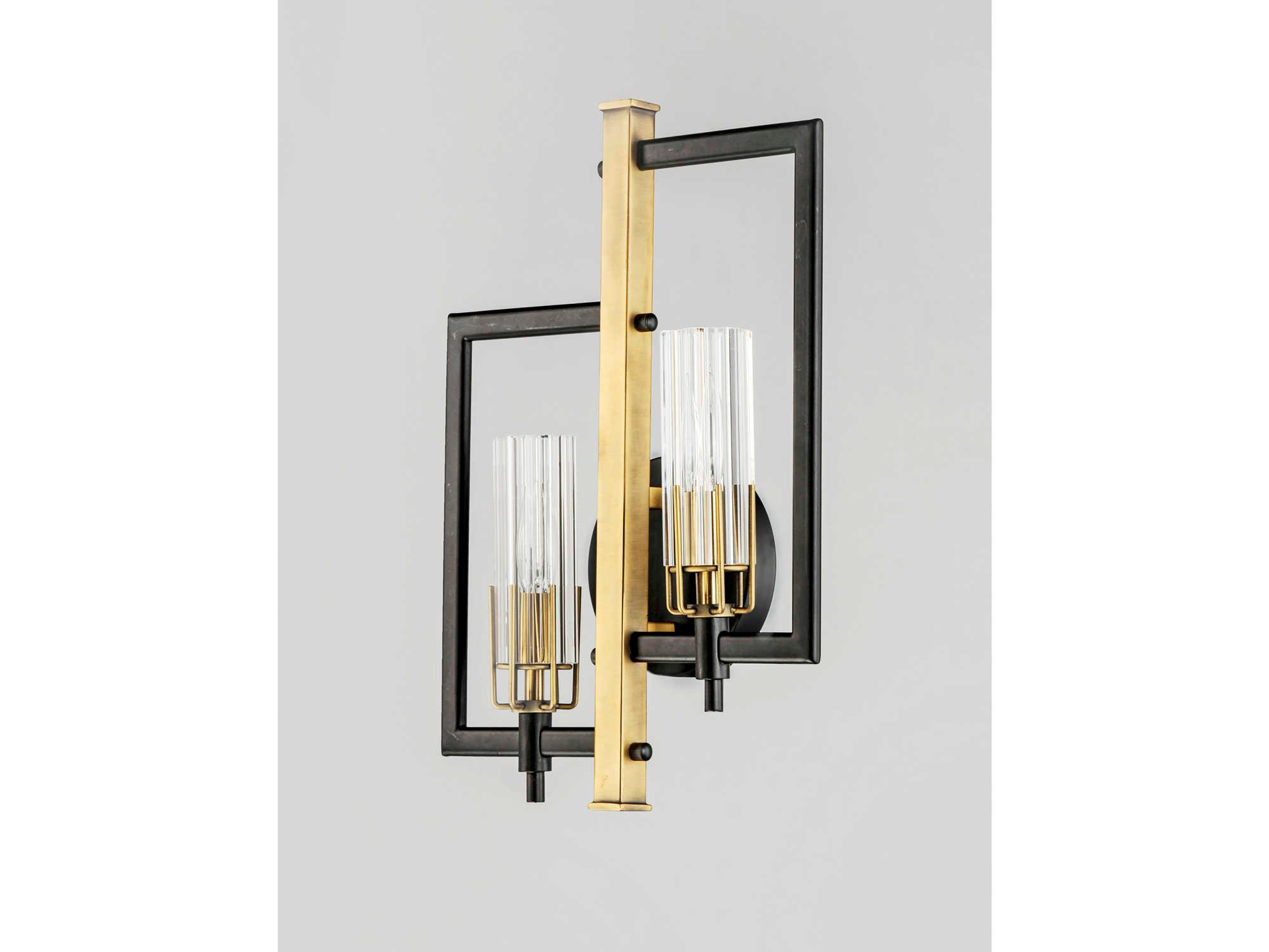 Maxim Lighting Flambeau 2-Light Black Antique Brass Glass Wall Sconce