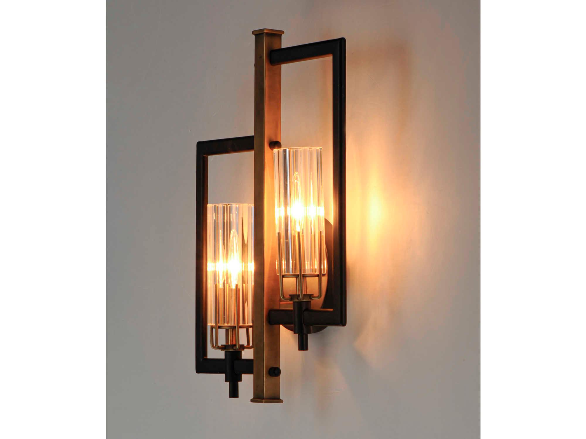 Maxim Lighting Flambeau 2-Light Black Antique Brass Glass Wall Sconce
