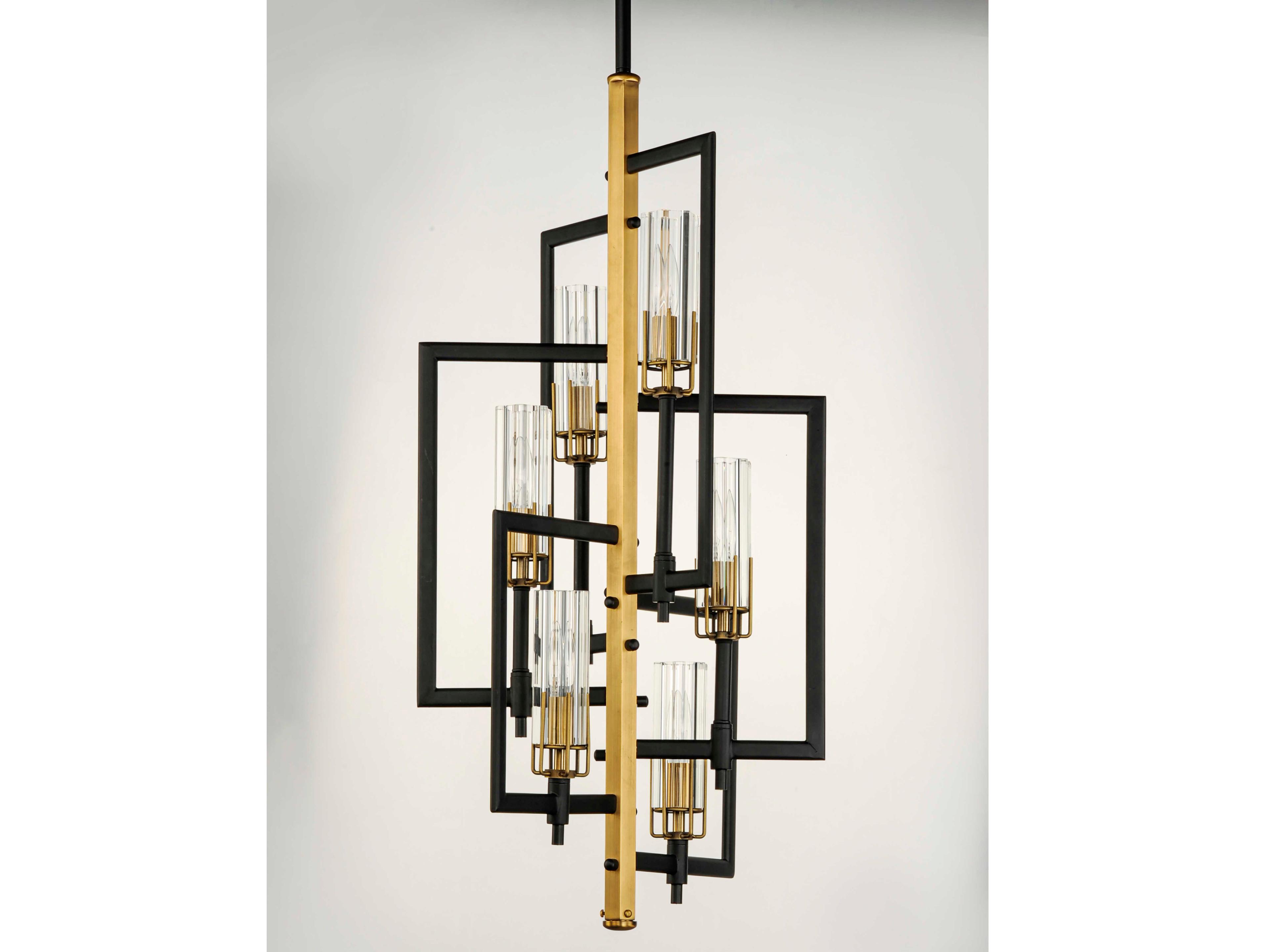 Maxim Lighting Flambeau 6-Light Black Antique Brass Glass Candelabra Geometric Chandelier