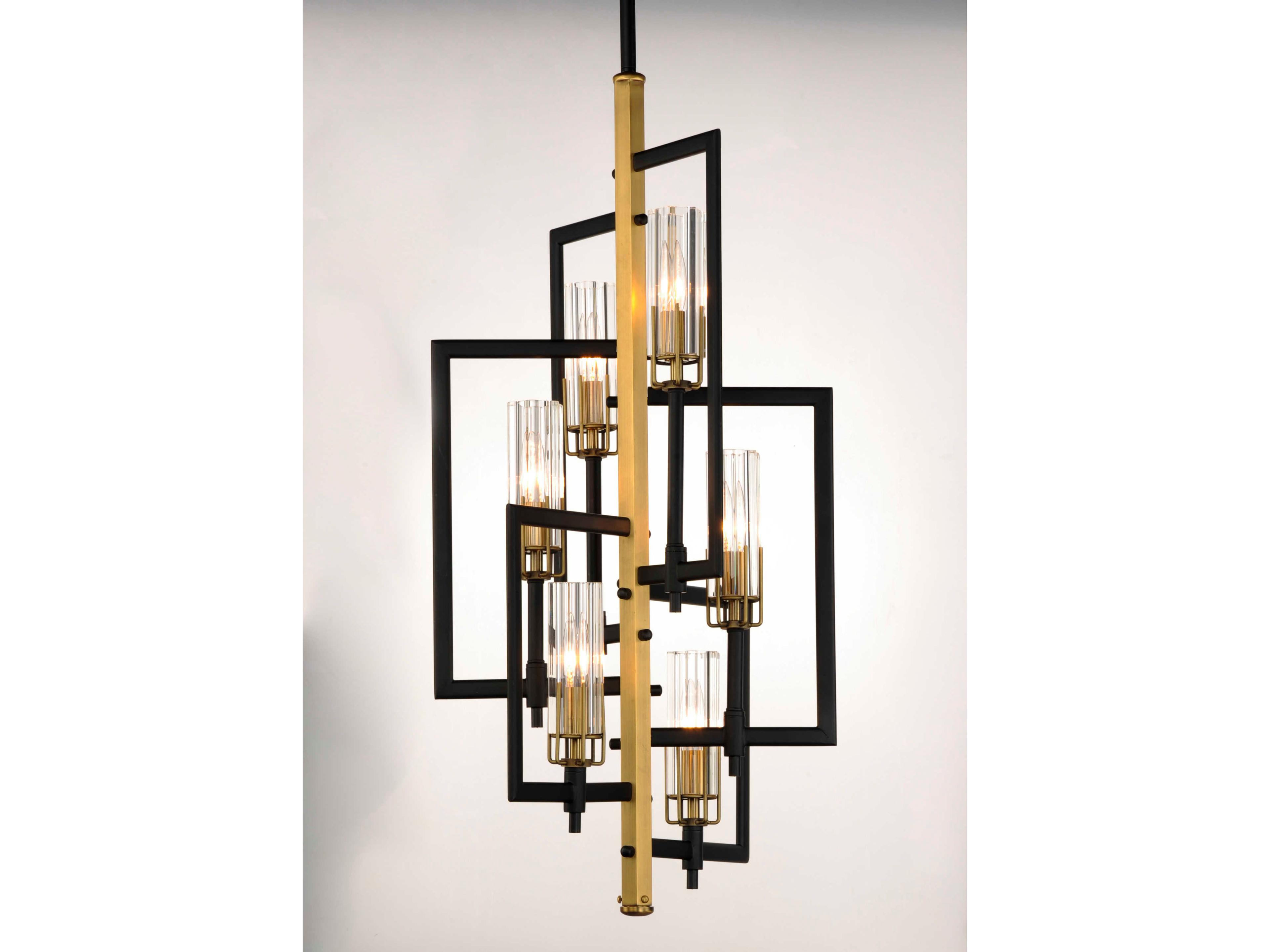 Maxim Lighting Flambeau 6-Light Black Antique Brass Glass Candelabra Geometric Chandelier