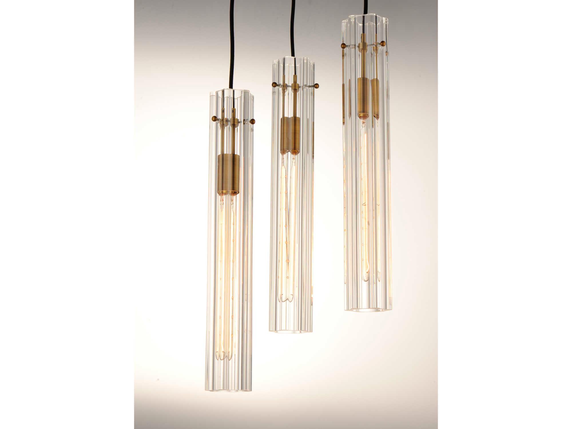 Maxim Lighting Flambeau 3-Light Black Antique Brass Glass Cylinder Pendant