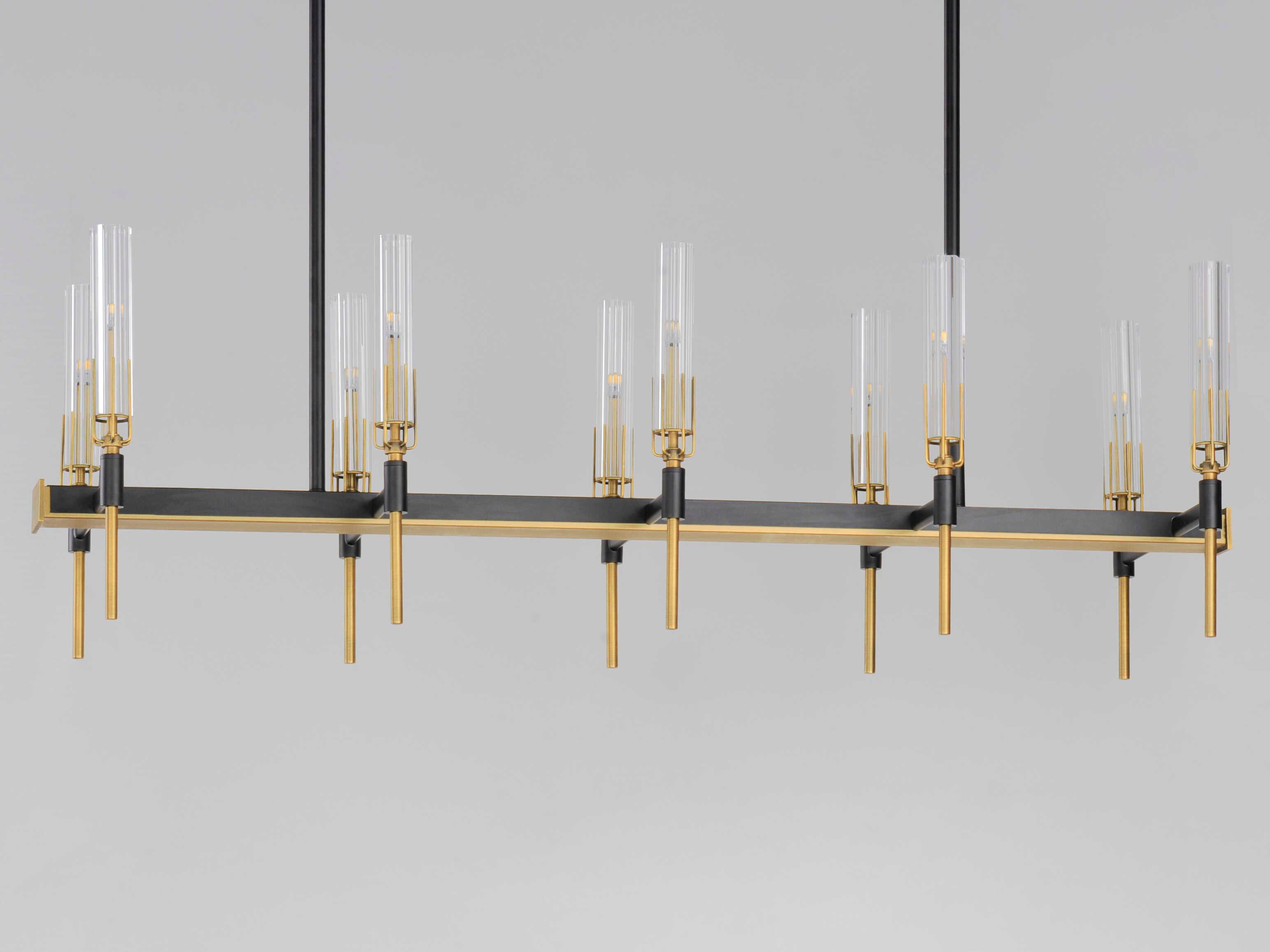 Maxim Lighting Flambeau 10-Light Black Antique Brass Glass LED Linear Island Pendant