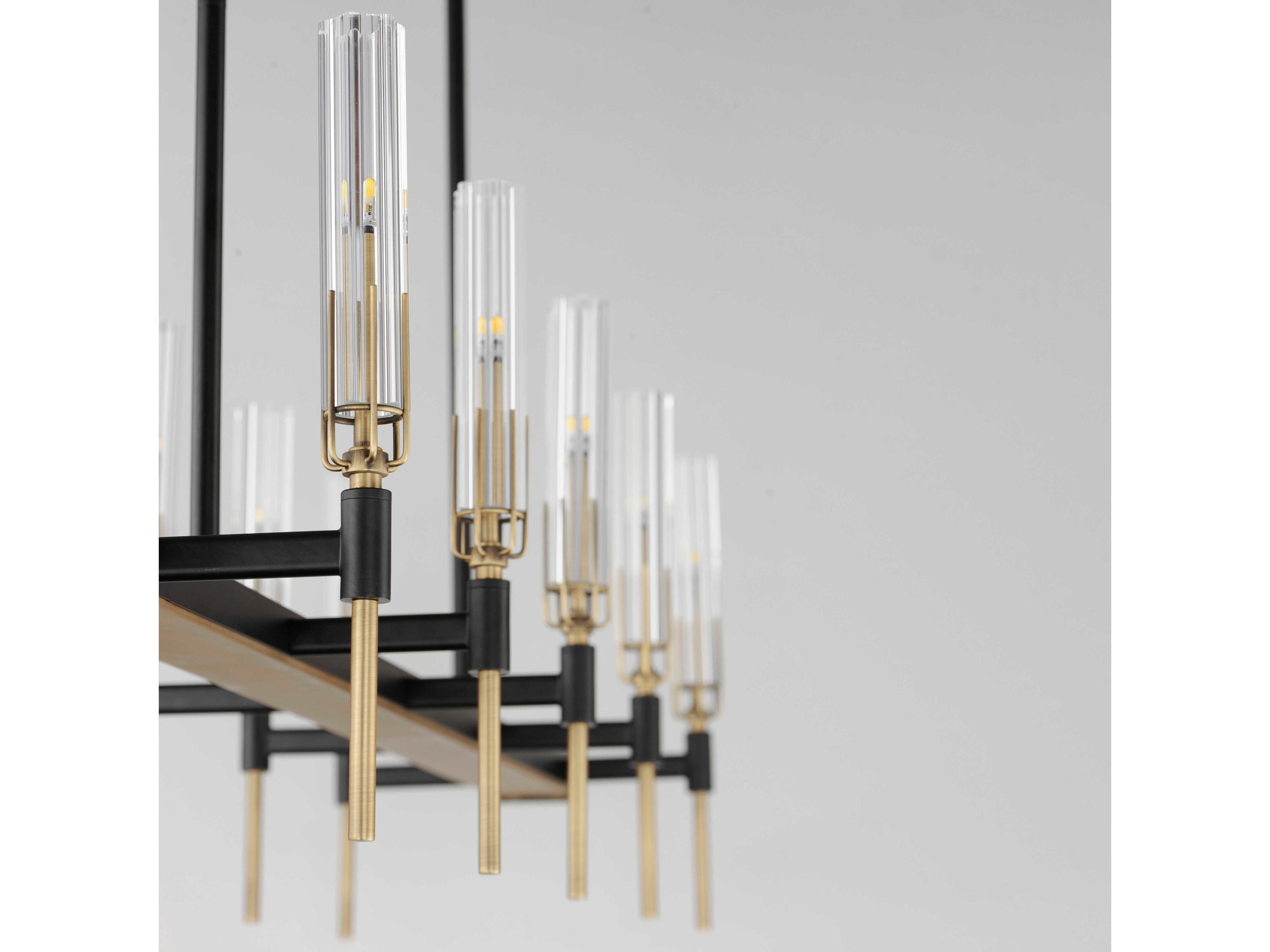 Maxim Lighting Flambeau 10-Light Black Antique Brass Glass LED Linear Island Pendant