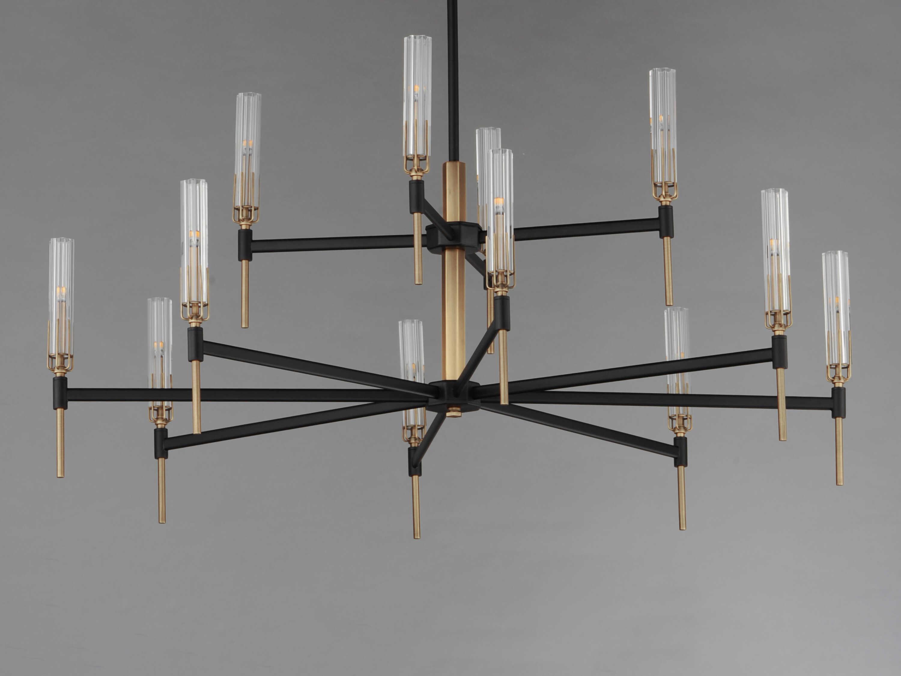 Maxim Lighting Flambeau 12-Light Black Antique Brass Glass LED Tiered Chandelier