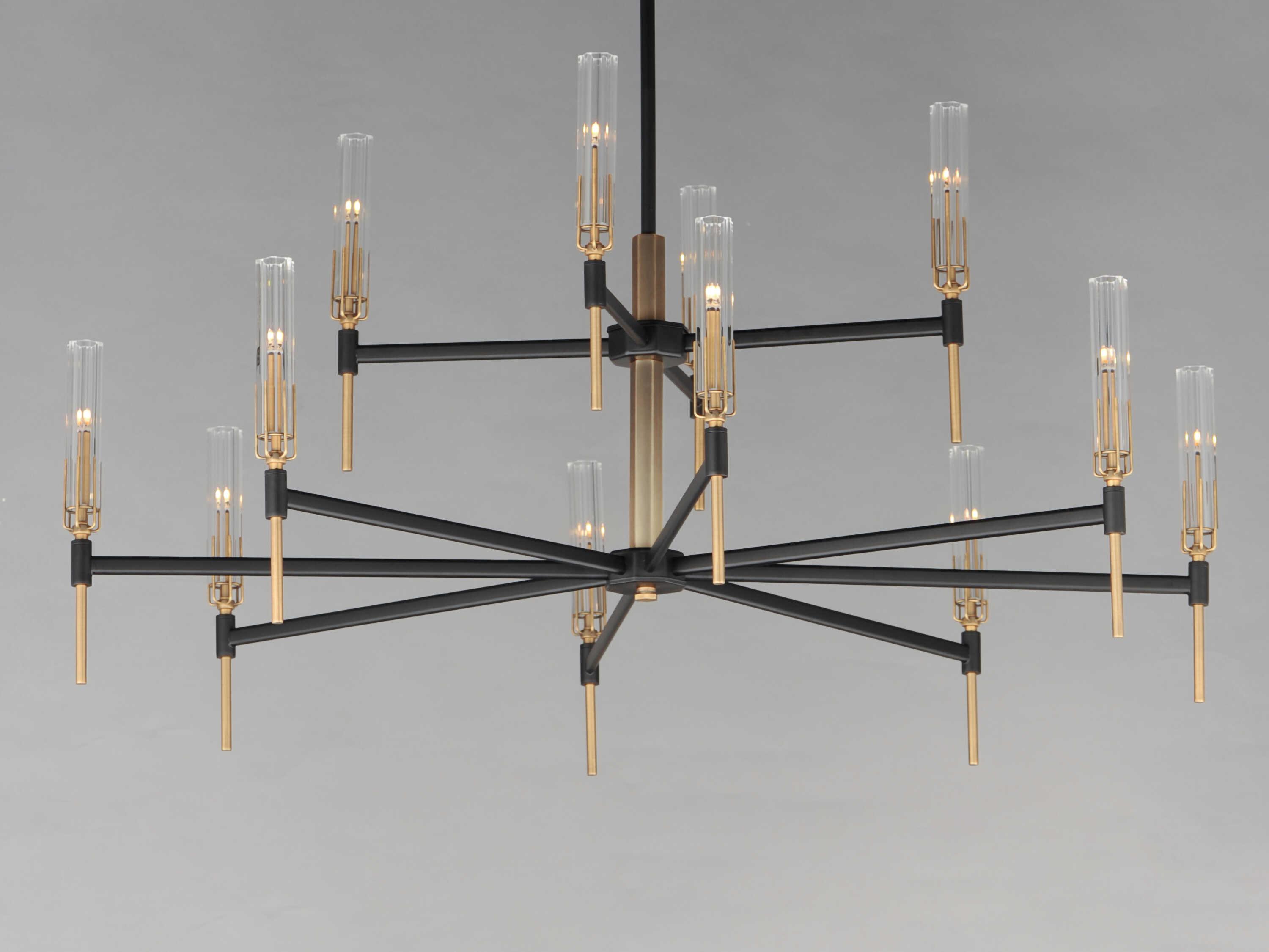 Maxim Lighting Flambeau 12-Light Black Antique Brass Glass LED Tiered Chandelier