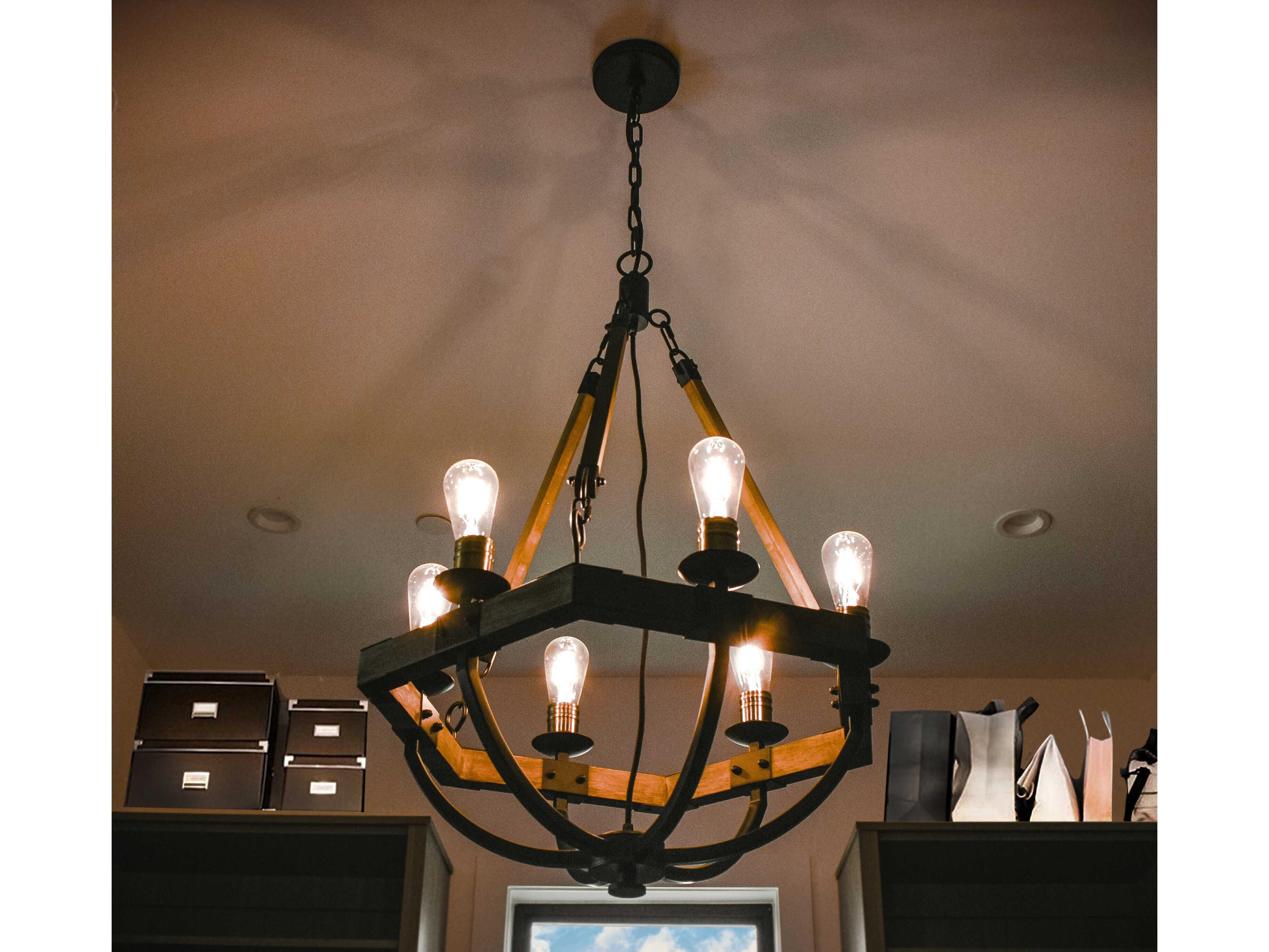 Maxim Lighting Lodge 6-Light Weathered Oak Bronze Wood Bowl Candelabra Geometric Chandelier