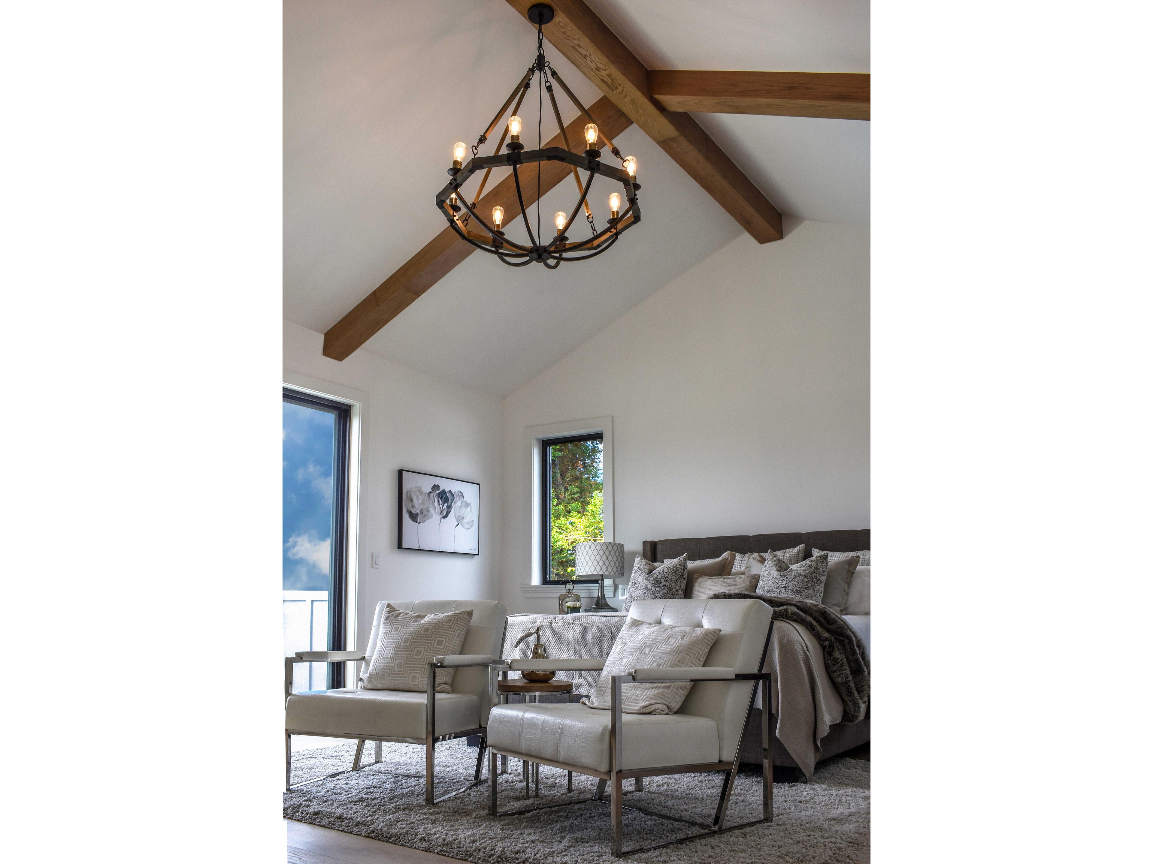 Maxim Lighting Lodge 8-Light Weathered Oak Bronze Wood Bowl Candelabra Geometric Chandelier