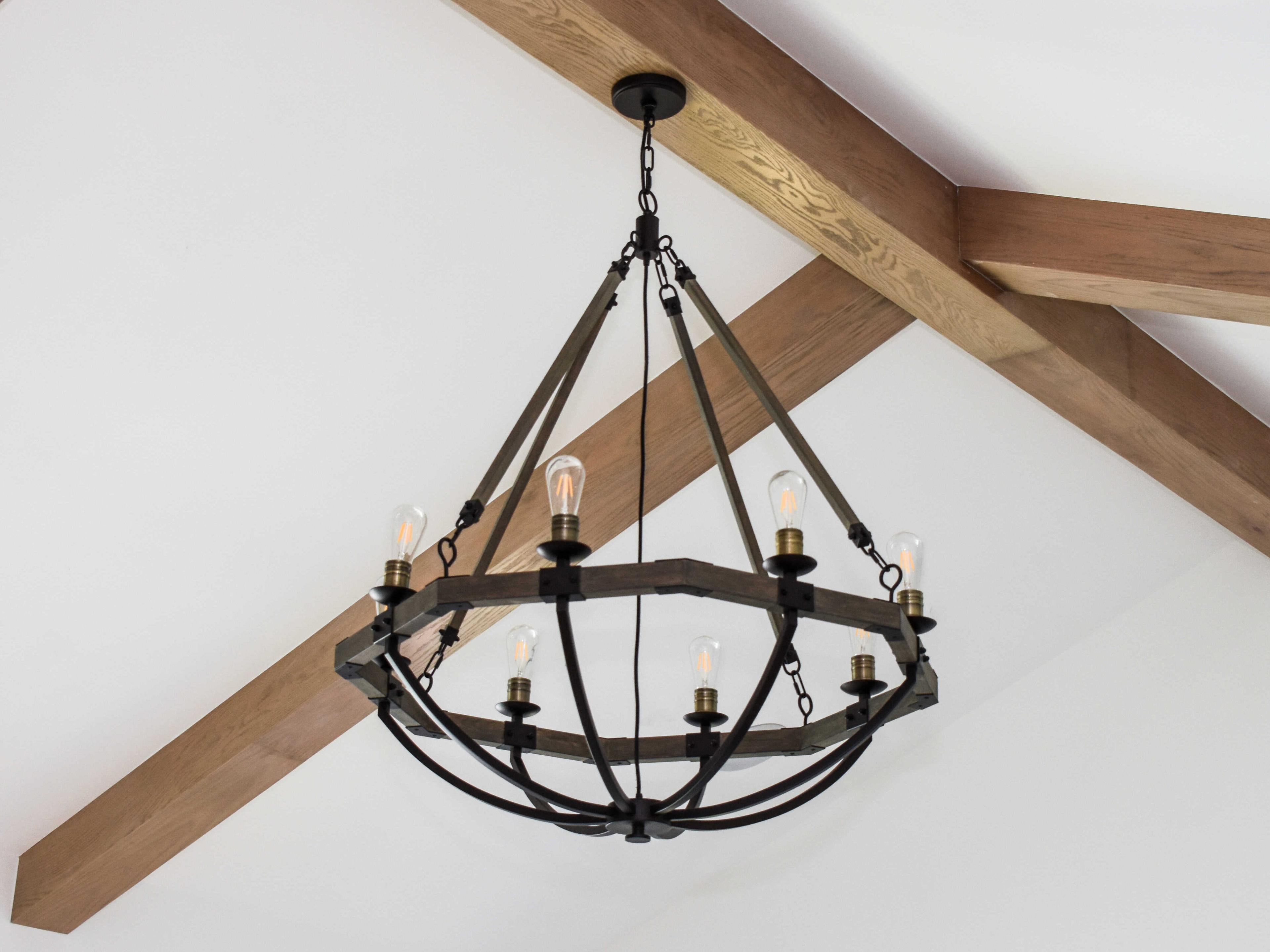 Maxim Lighting Lodge 8-Light Weathered Oak Bronze Wood Bowl Candelabra Geometric Chandelier