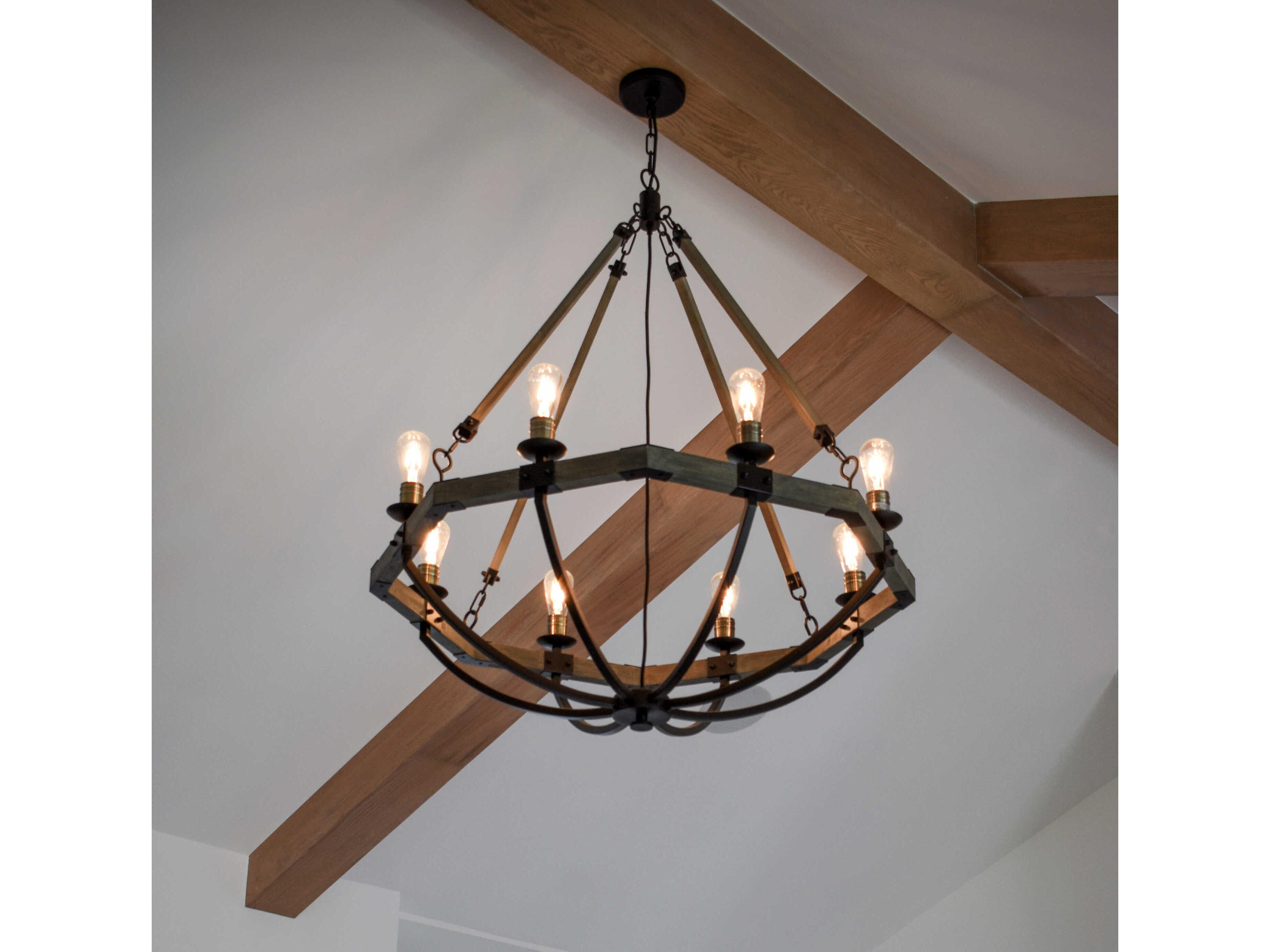 Maxim Lighting Lodge 8-Light Weathered Oak Bronze Wood Bowl Candelabra Geometric Chandelier