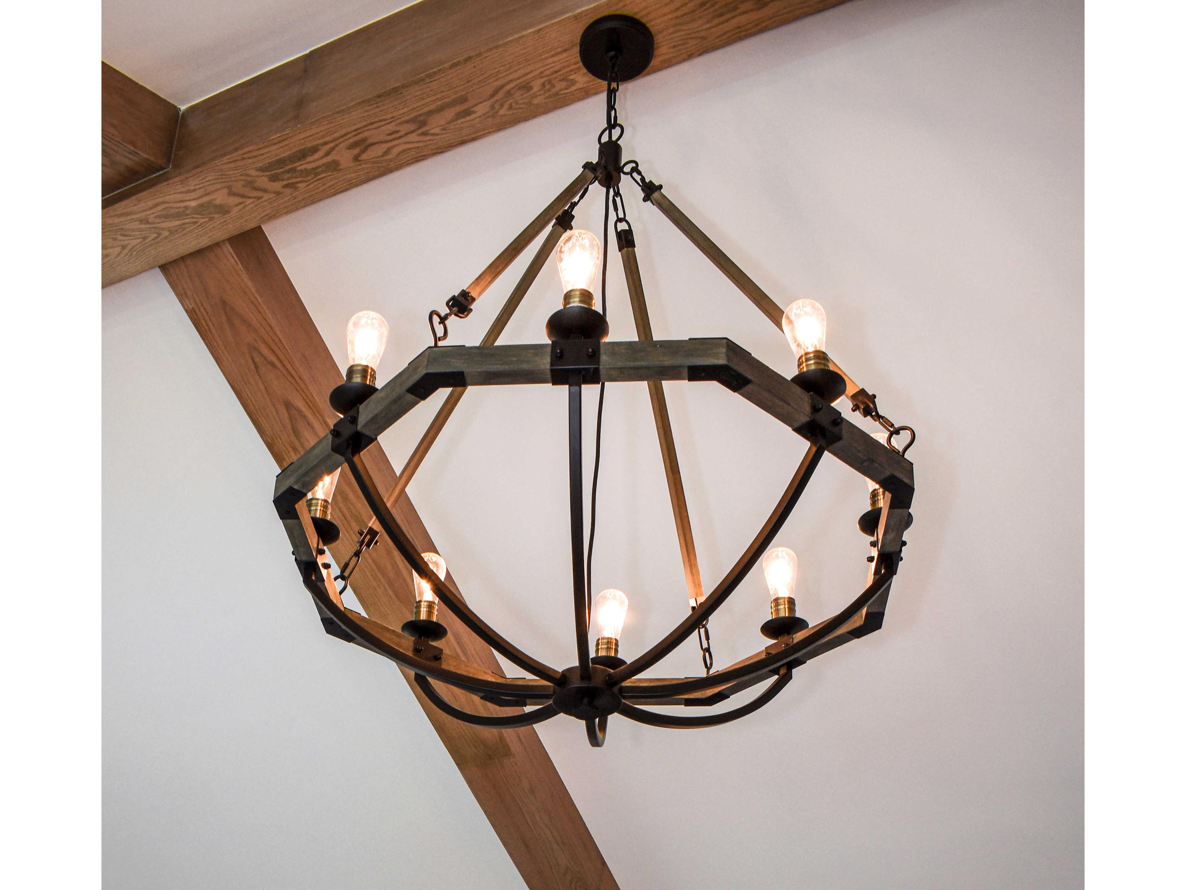 Maxim Lighting Lodge 8-Light Weathered Oak Bronze Wood Bowl Candelabra Geometric Chandelier